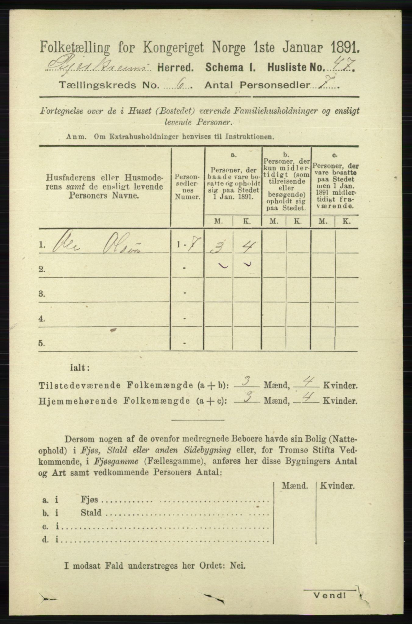 RA, 1891 census for 1114 Bjerkreim, 1891, p. 2048