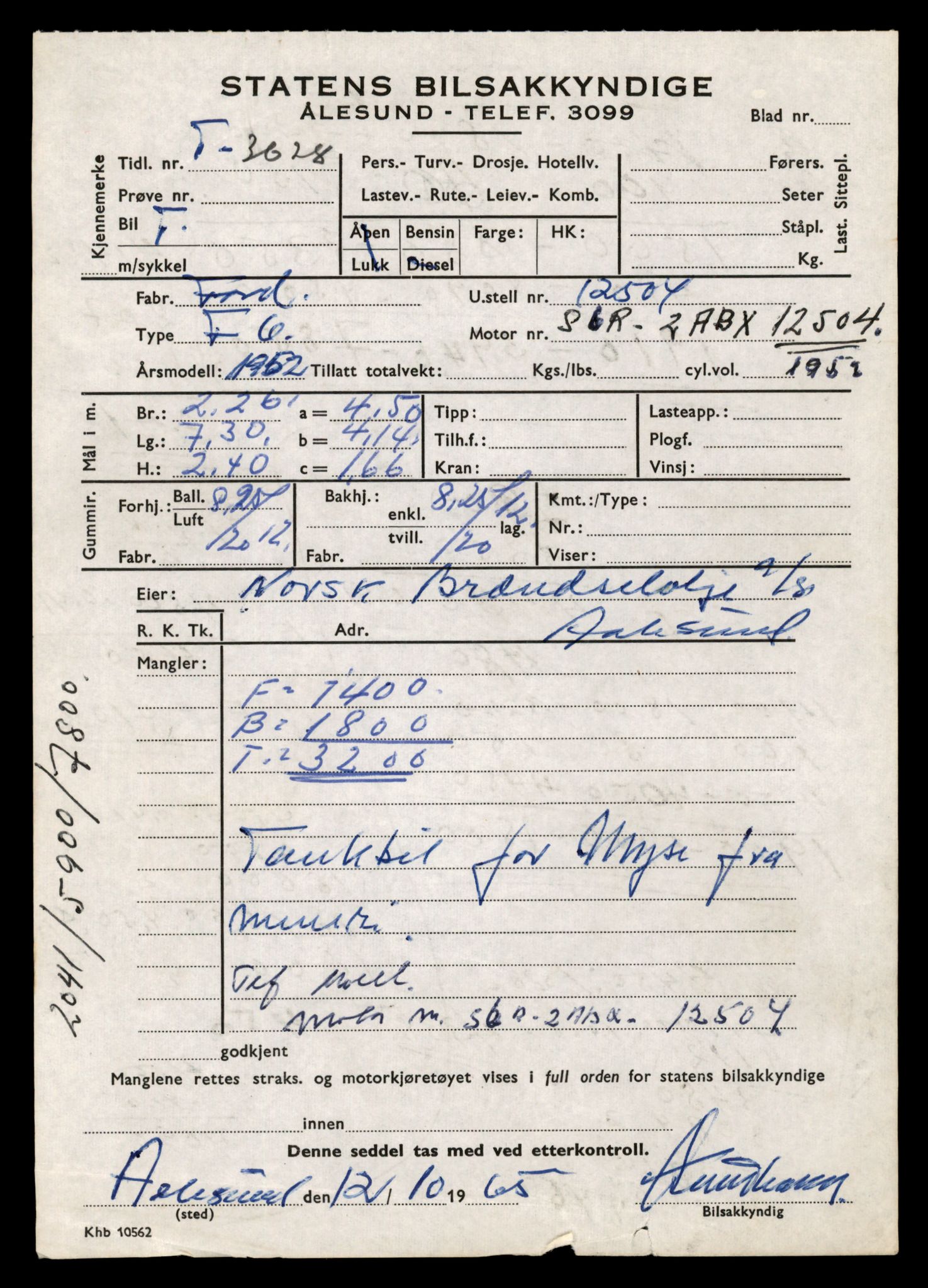 Møre og Romsdal vegkontor - Ålesund trafikkstasjon, AV/SAT-A-4099/F/Fe/L0034: Registreringskort for kjøretøy T 12500 - T 12652, 1927-1998, p. 119