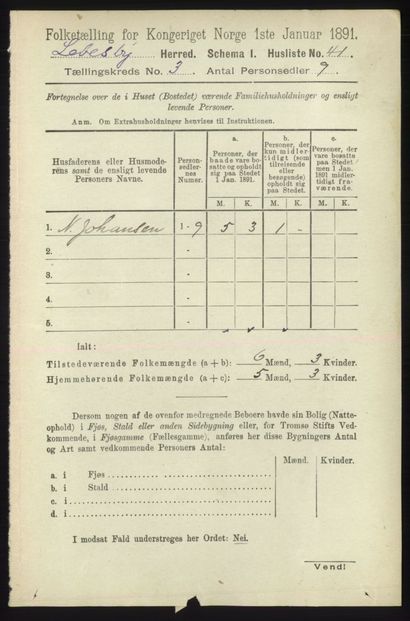 RA, 1891 census for 2022 Lebesby, 1891, p. 718