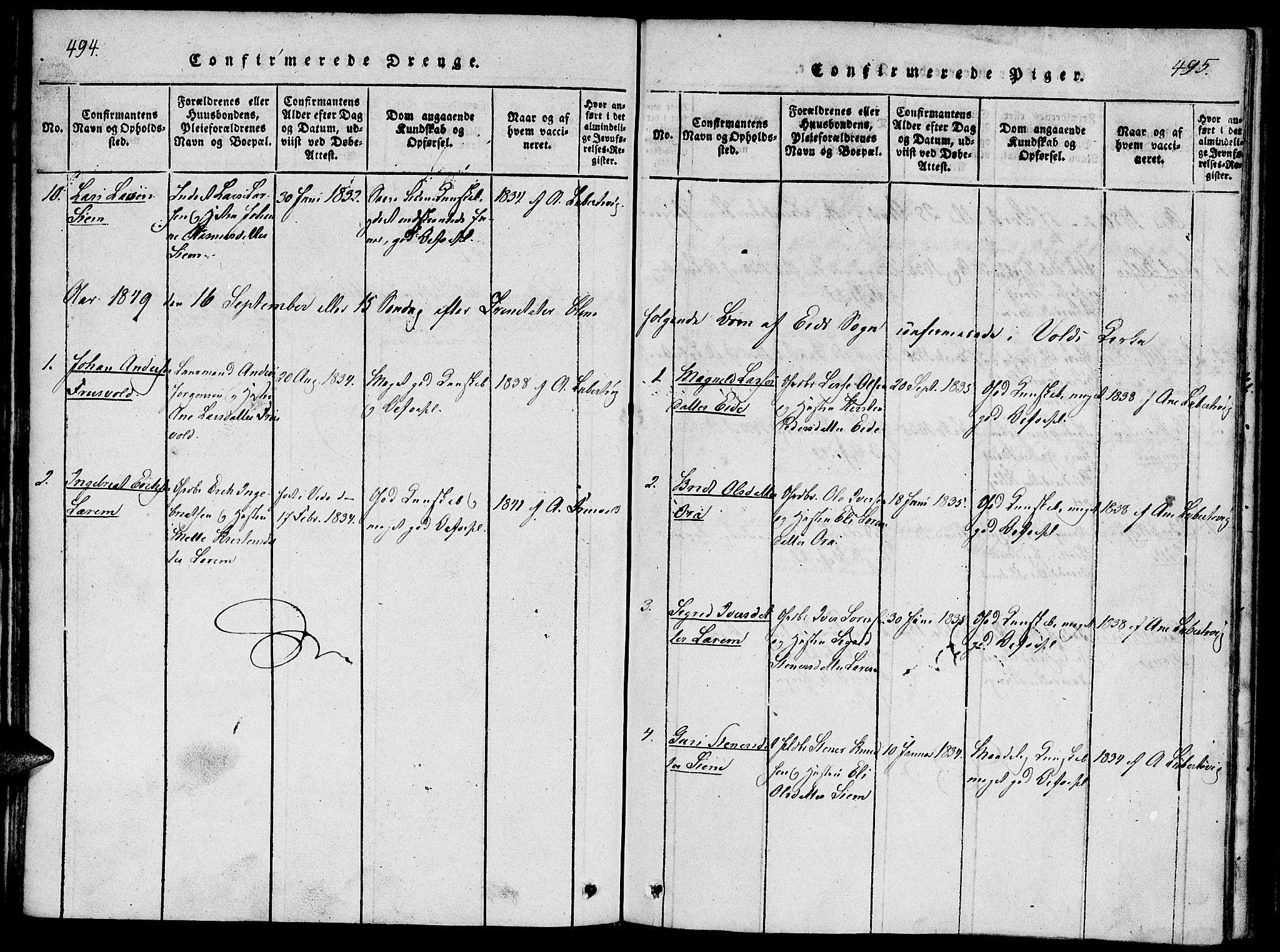 Ministerialprotokoller, klokkerbøker og fødselsregistre - Møre og Romsdal, SAT/A-1454/542/L0551: Parish register (official) no. 542A01, 1818-1853, p. 494-495