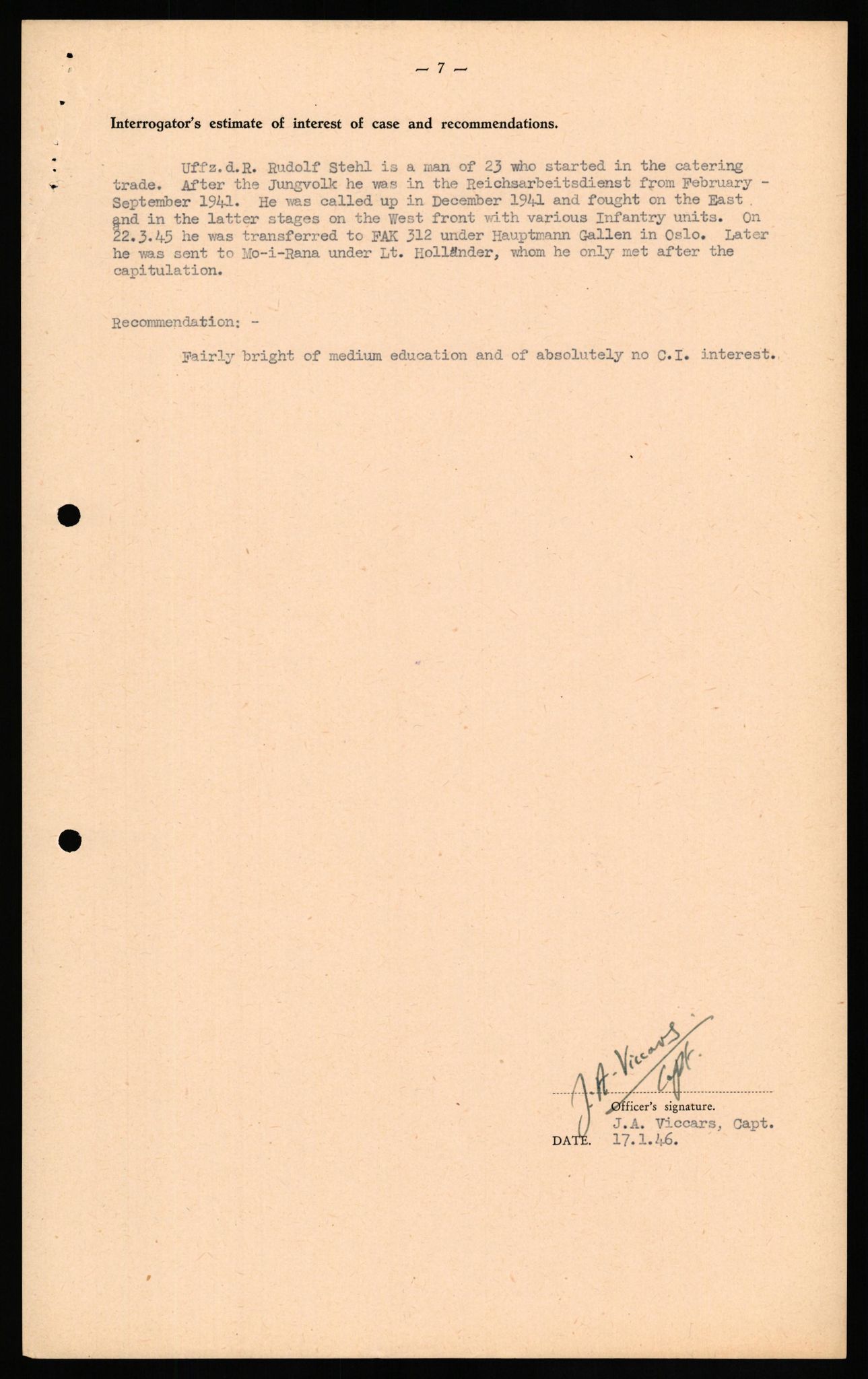 Forsvaret, Forsvarets overkommando II, AV/RA-RAFA-3915/D/Db/L0032: CI Questionaires. Tyske okkupasjonsstyrker i Norge. Tyskere., 1945-1946, p. 377