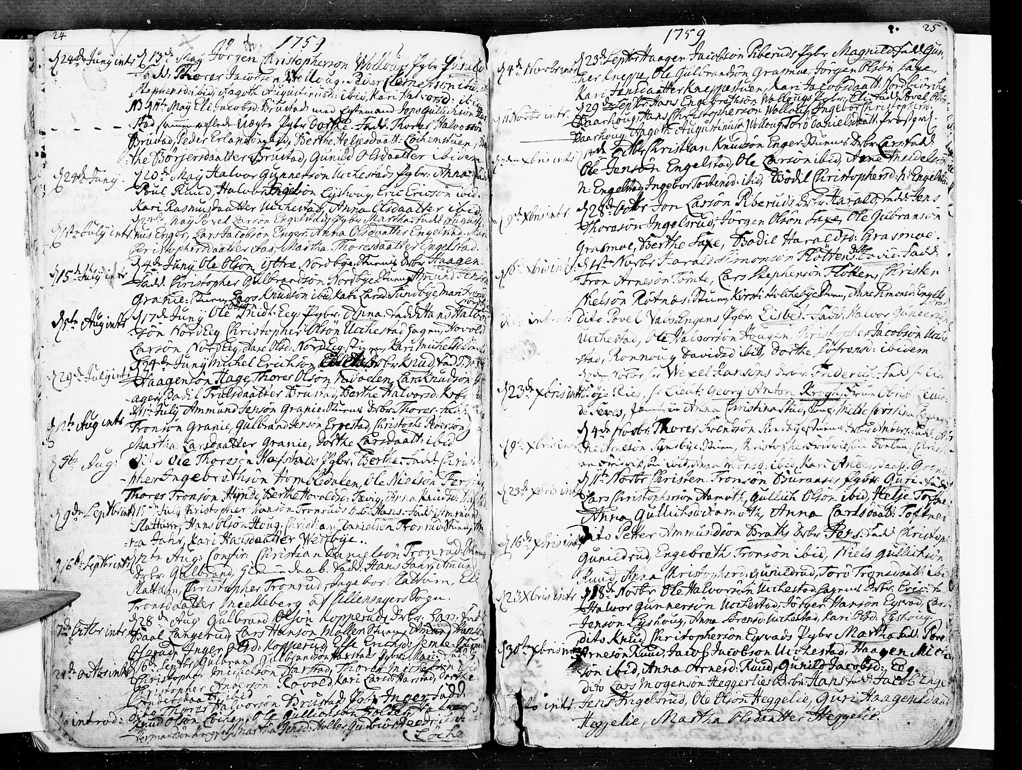 Nannestad prestekontor Kirkebøker, SAO/A-10414a/F/Fa/L0007: Parish register (official) no. I 7, 1754-1791, p. 24-25