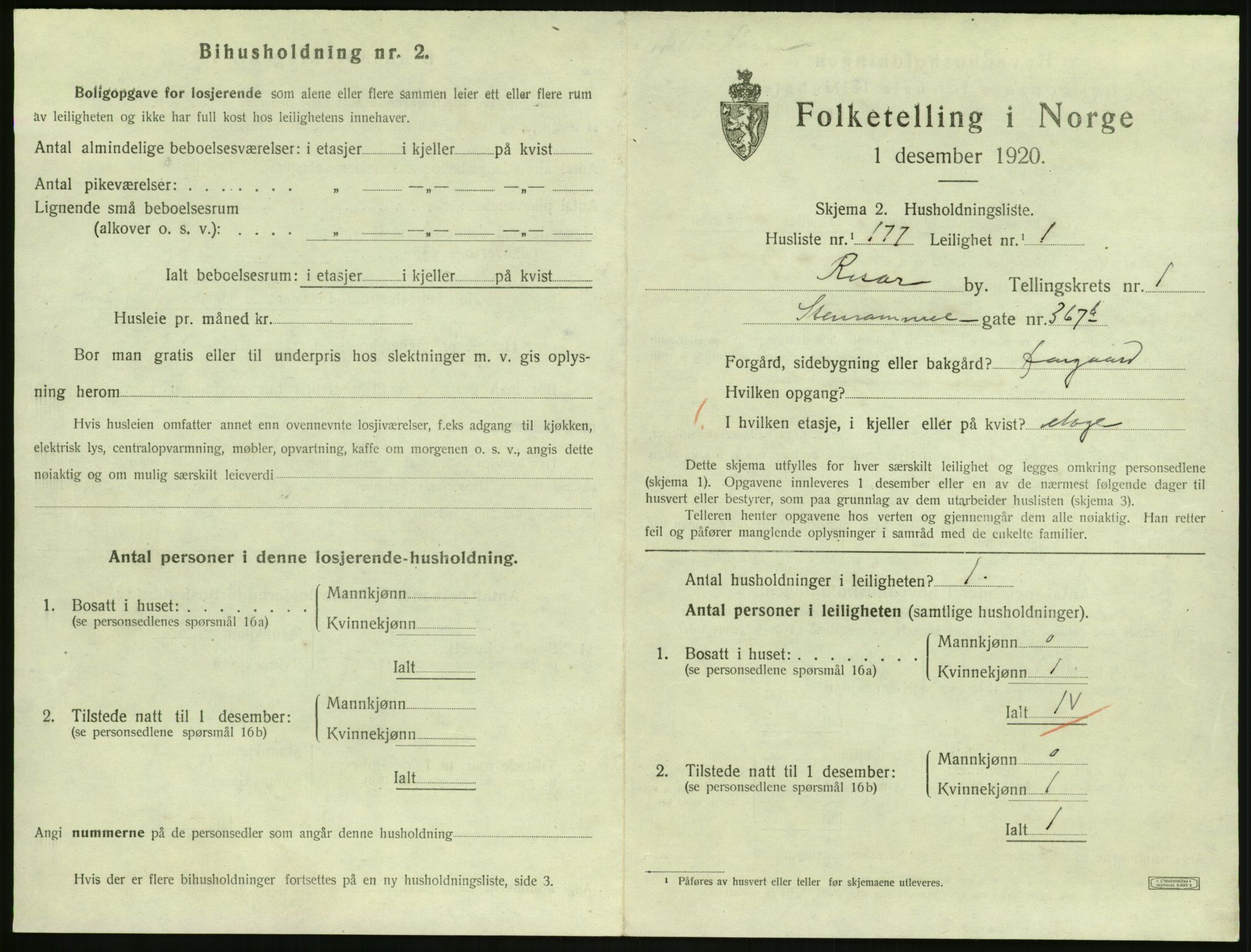 SAK, 1920 census for Risør, 1920, p. 1781