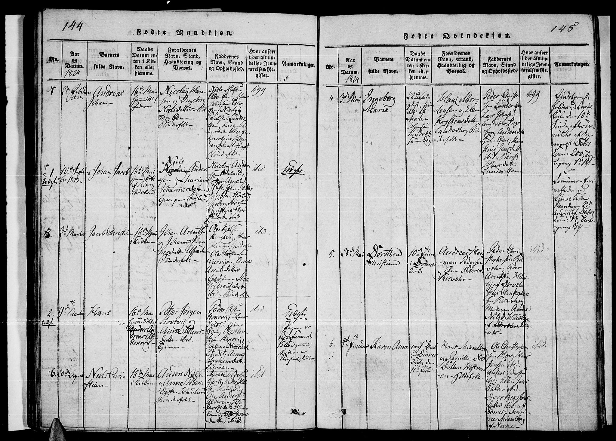 Ministerialprotokoller, klokkerbøker og fødselsregistre - Nordland, SAT/A-1459/841/L0593: Parish register (official) no. 841A04 /3, 1820-1825, p. 144-145