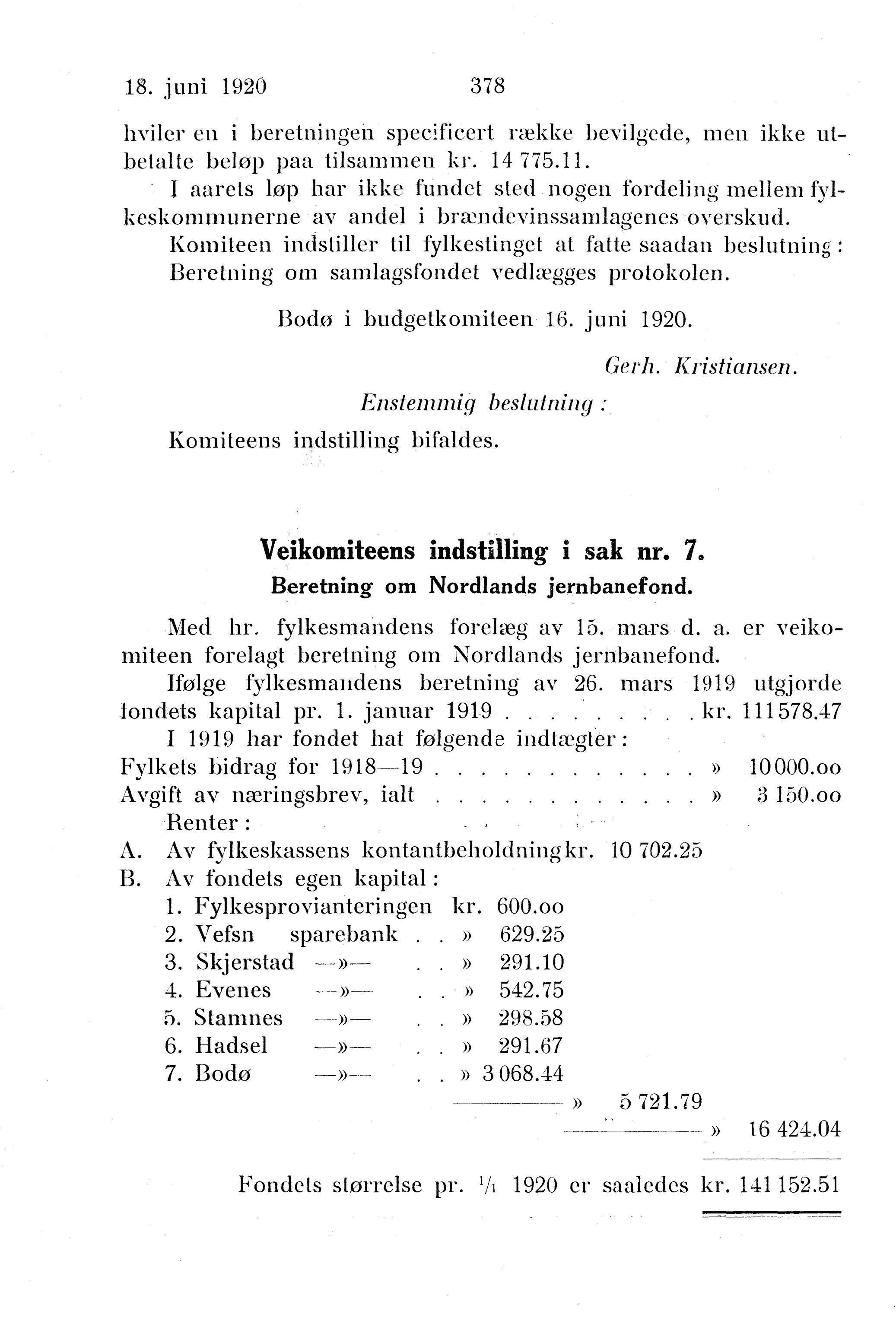 Nordland Fylkeskommune. Fylkestinget, AIN/NFK-17/176/A/Ac/L0043: Fylkestingsforhandlinger 1920, 1920