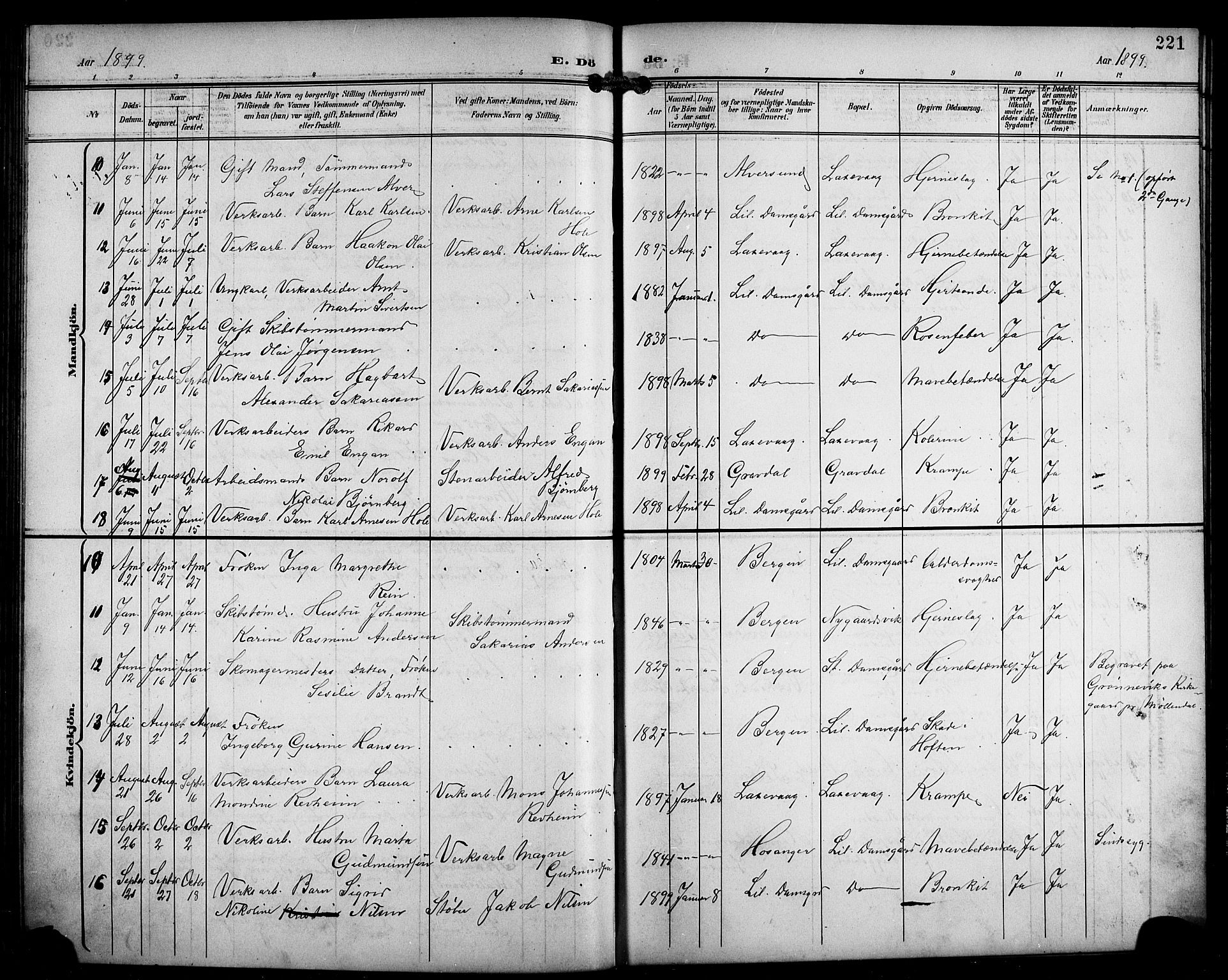 Laksevåg Sokneprestembete, SAB/A-76501/H/Ha/Hab/Haba/L0004: Parish register (copy) no. A 4, 1899-1909, p. 221