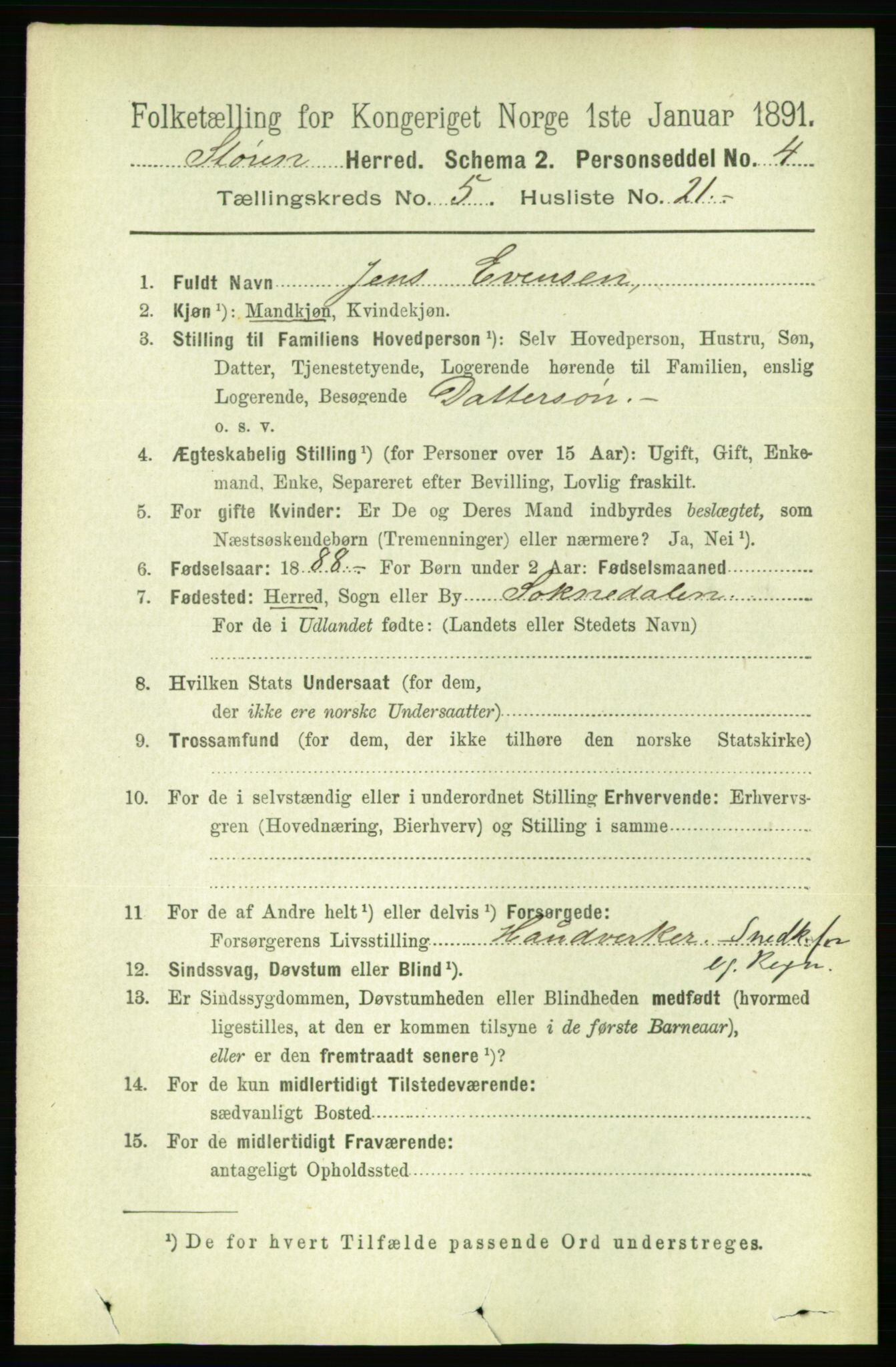 RA, 1891 census for 1648 Støren, 1891, p. 2058