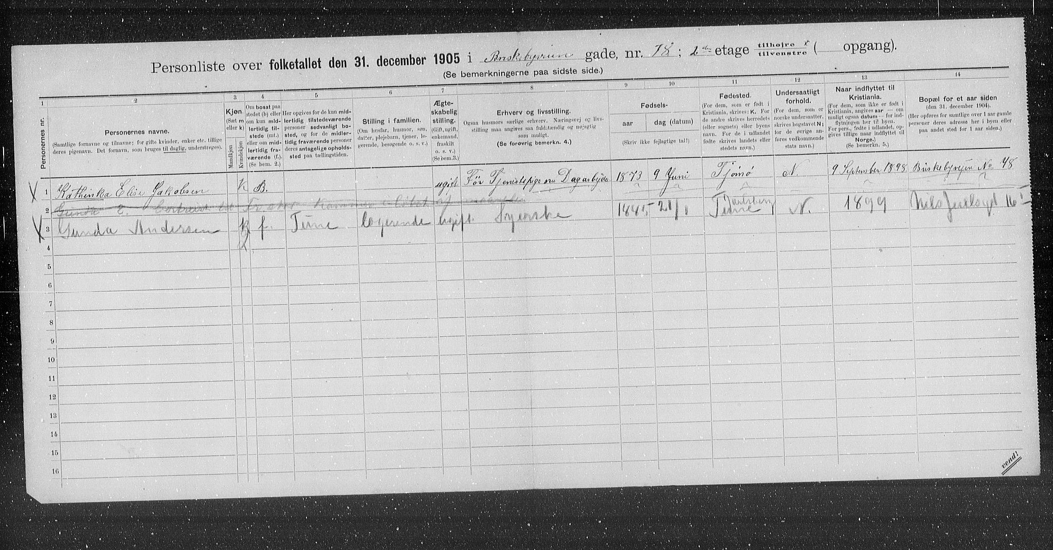 OBA, Municipal Census 1905 for Kristiania, 1905, p. 4845