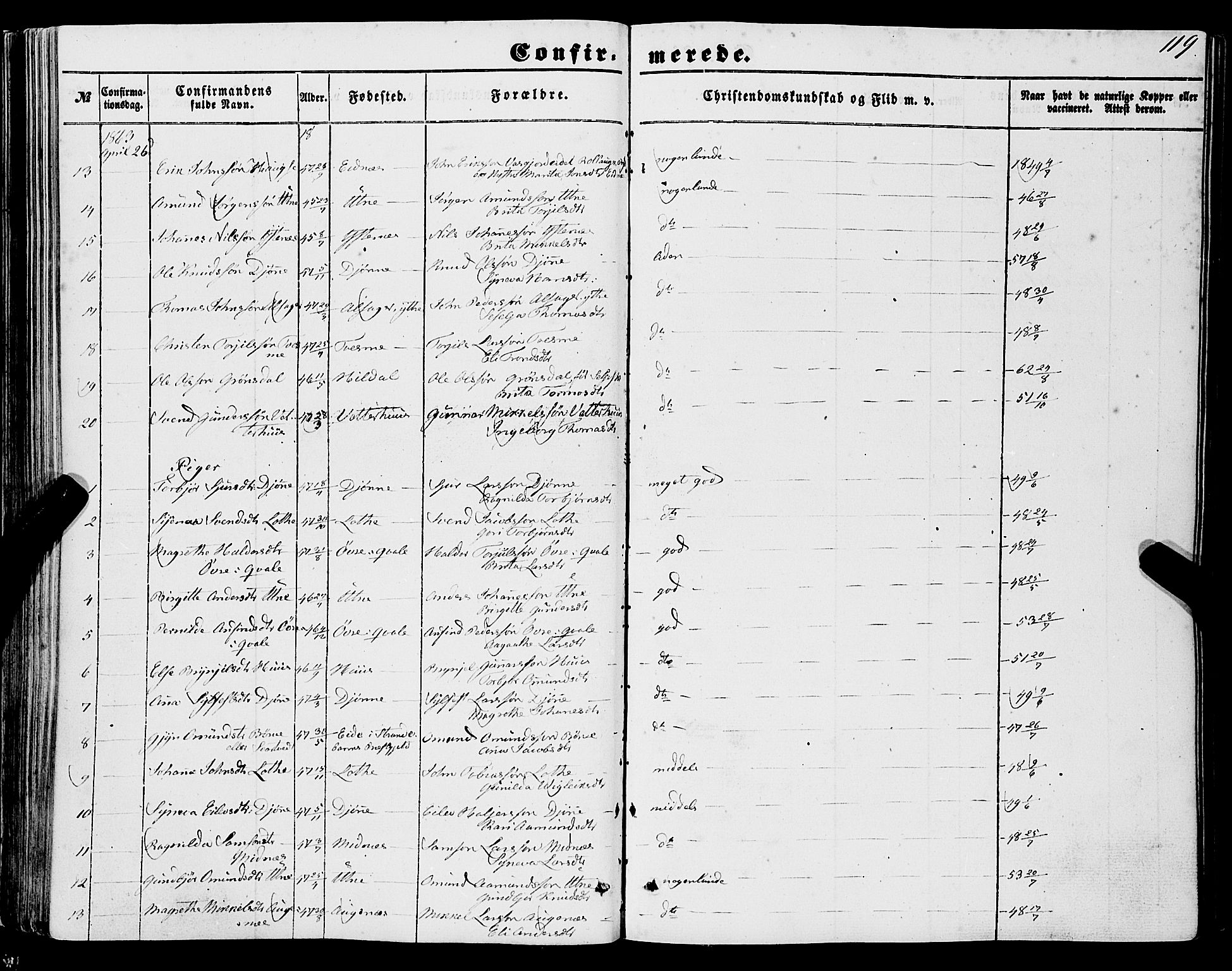 Ullensvang sokneprestembete, AV/SAB-A-78701/H/Haa: Parish register (official) no. A 11, 1854-1866, p. 119