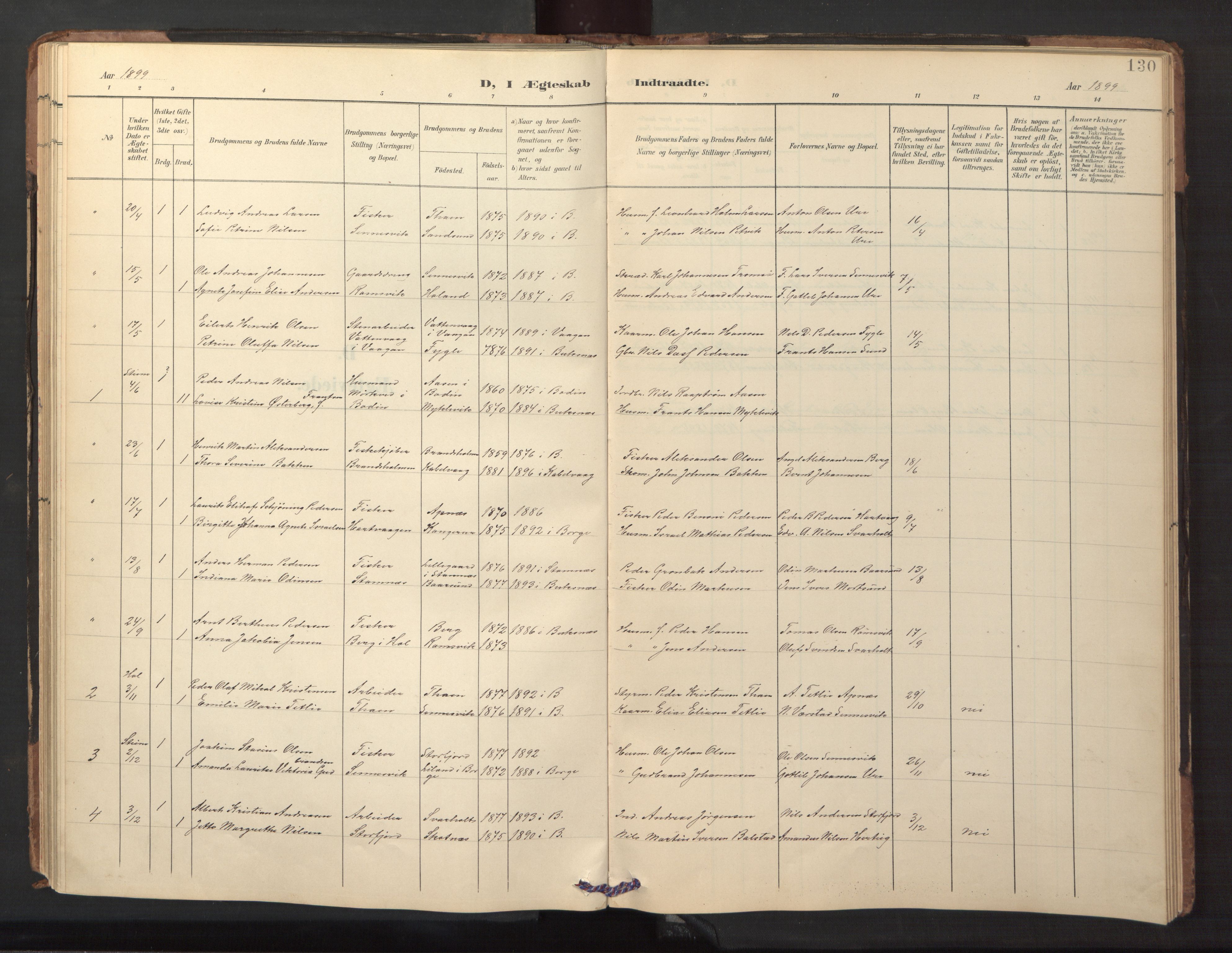 Ministerialprotokoller, klokkerbøker og fødselsregistre - Nordland, AV/SAT-A-1459/882/L1185: Parish register (copy) no. 882C03, 1898-1910, p. 130