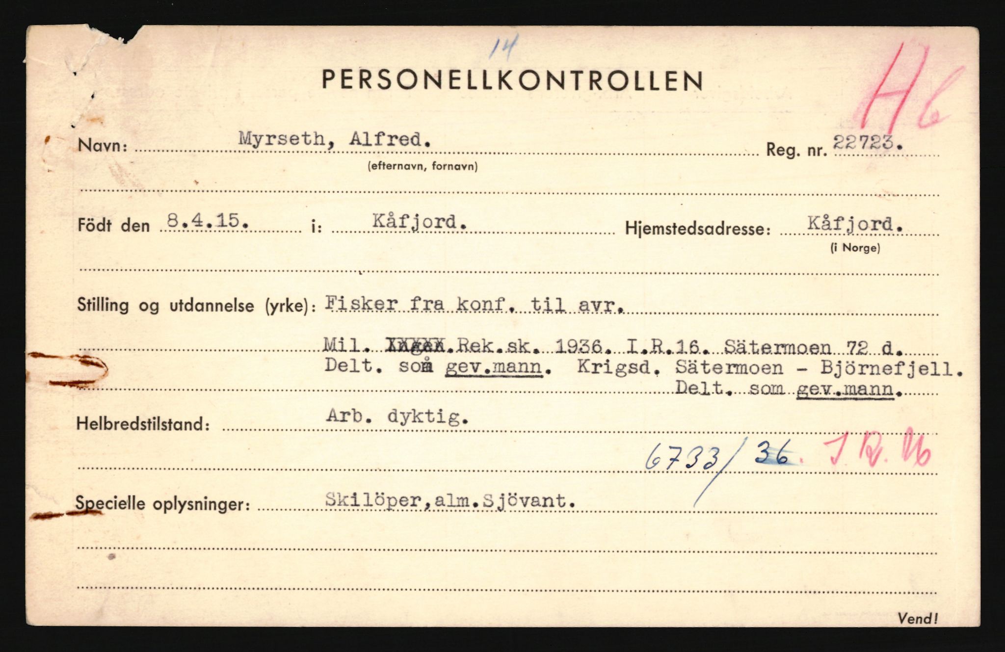 Forsvaret, Troms infanteriregiment nr. 16, AV/RA-RAFA-3146/P/Pa/L0020: Rulleblad for regimentets menige mannskaper, årsklasse 1936, 1936, p. 907