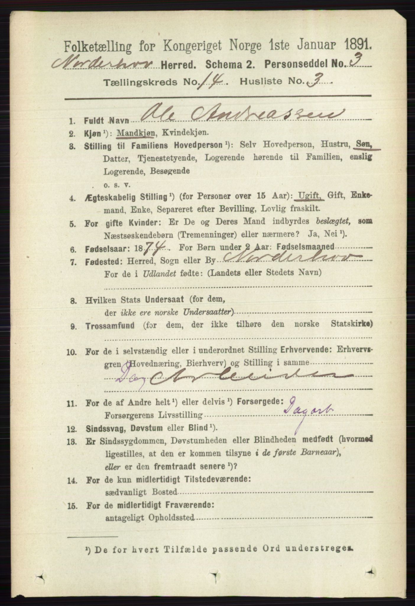 RA, 1891 census for 0613 Norderhov, 1891, p. 9344