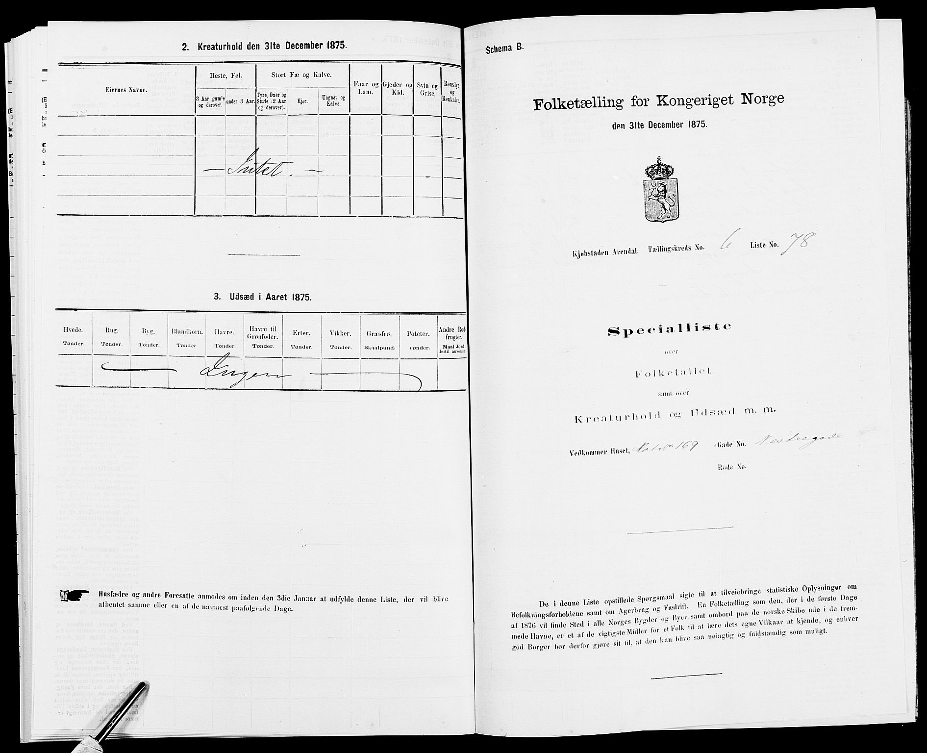 SAK, 1875 census for 0903P Arendal, 1875, p. 189