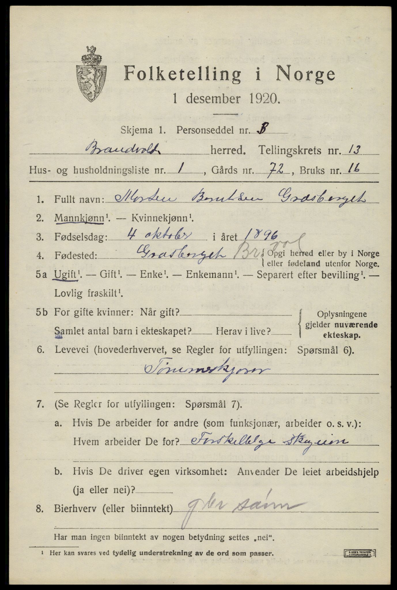 SAH, 1920 census for Brandval, 1920, p. 9142