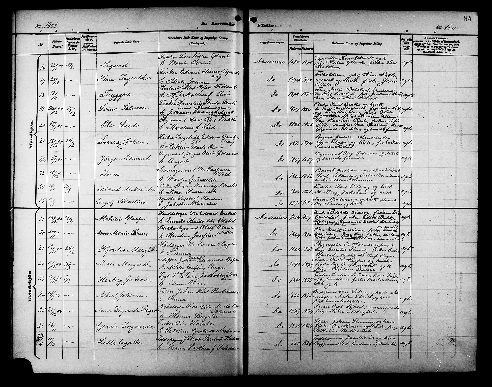 Ministerialprotokoller, klokkerbøker og fødselsregistre - Møre og Romsdal, AV/SAT-A-1454/529/L0468: Parish register (copy) no. 529C05, 1897-1908, p. 84