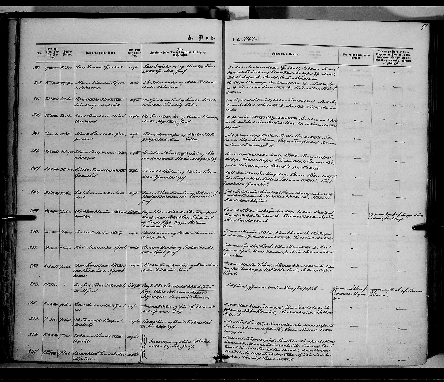 Vestre Toten prestekontor, SAH/PREST-108/H/Ha/Haa/L0007: Parish register (official) no. 7, 1862-1869, p. 17