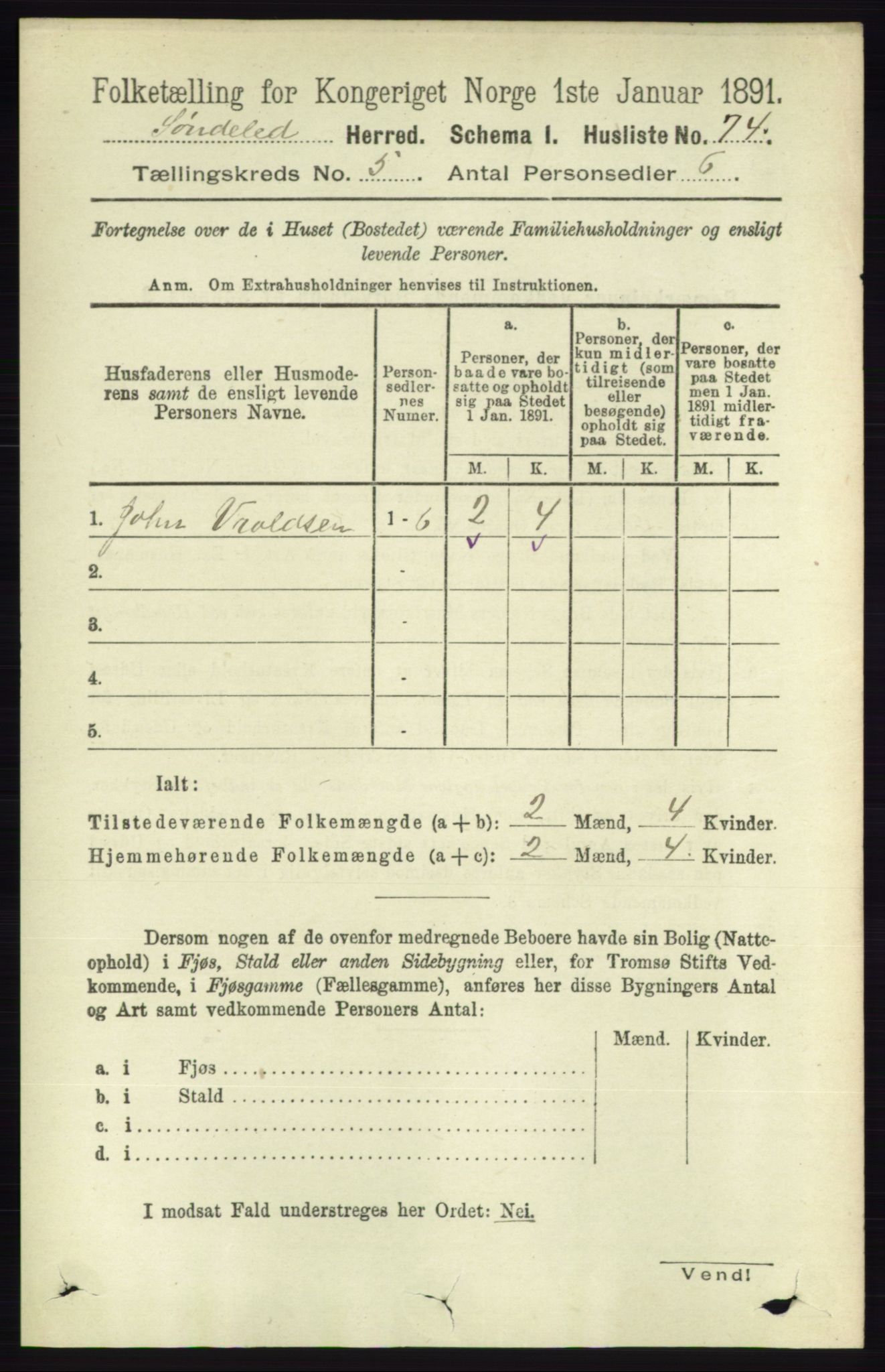 RA, 1891 census for 0913 Søndeled, 1891, p. 1211