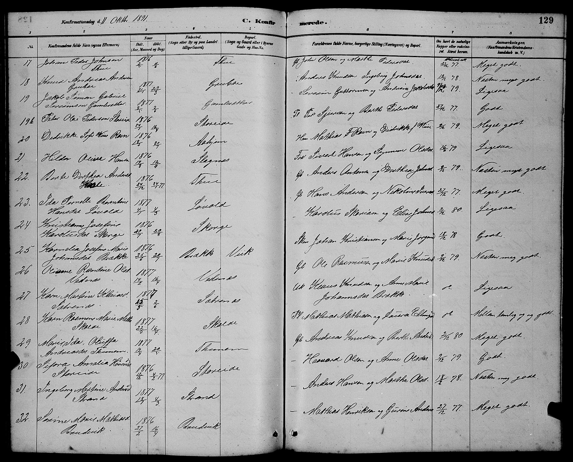 Ministerialprotokoller, klokkerbøker og fødselsregistre - Møre og Romsdal, AV/SAT-A-1454/501/L0017: Parish register (copy) no. 501C03, 1885-1901, p. 129