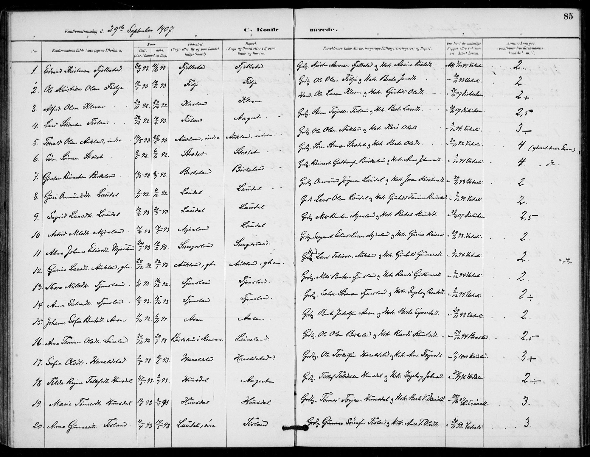 Holum sokneprestkontor, AV/SAK-1111-0022/F/Fa/Fab/L0007: Parish register (official) no. A 7, 1887-1912, p. 85