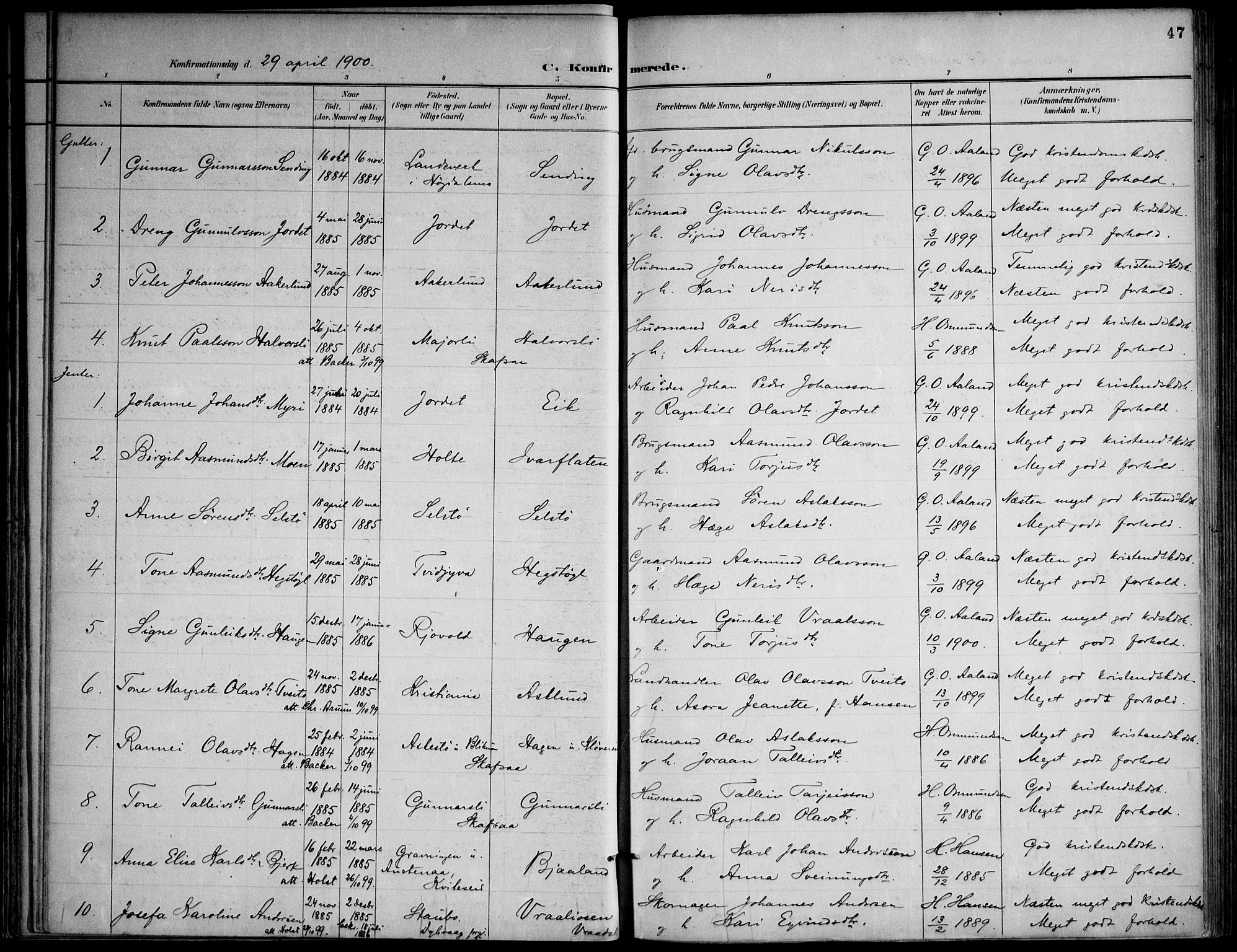Lårdal kirkebøker, SAKO/A-284/F/Fa/L0007: Parish register (official) no. I 7, 1887-1906, p. 47