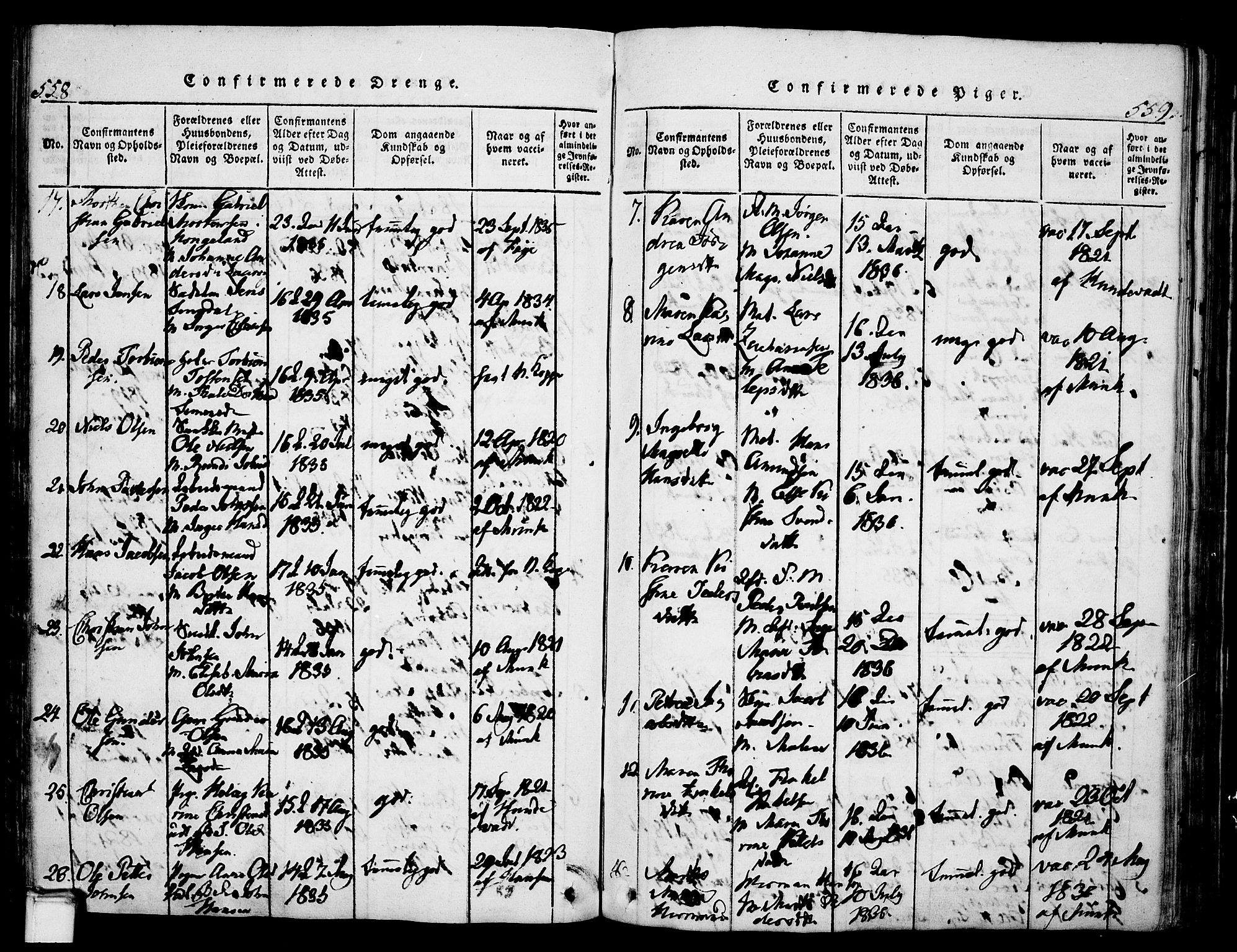 Skien kirkebøker, SAKO/A-302/G/Ga/L0002: Parish register (copy) no. 2, 1814-1842, p. 558-559