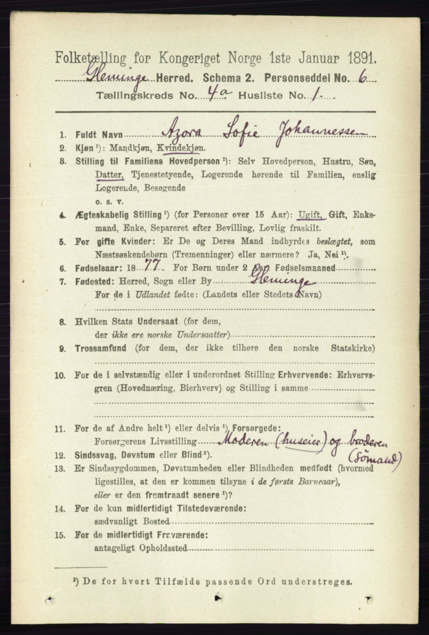 RA, 1891 census for 0132 Glemmen, 1891, p. 3476