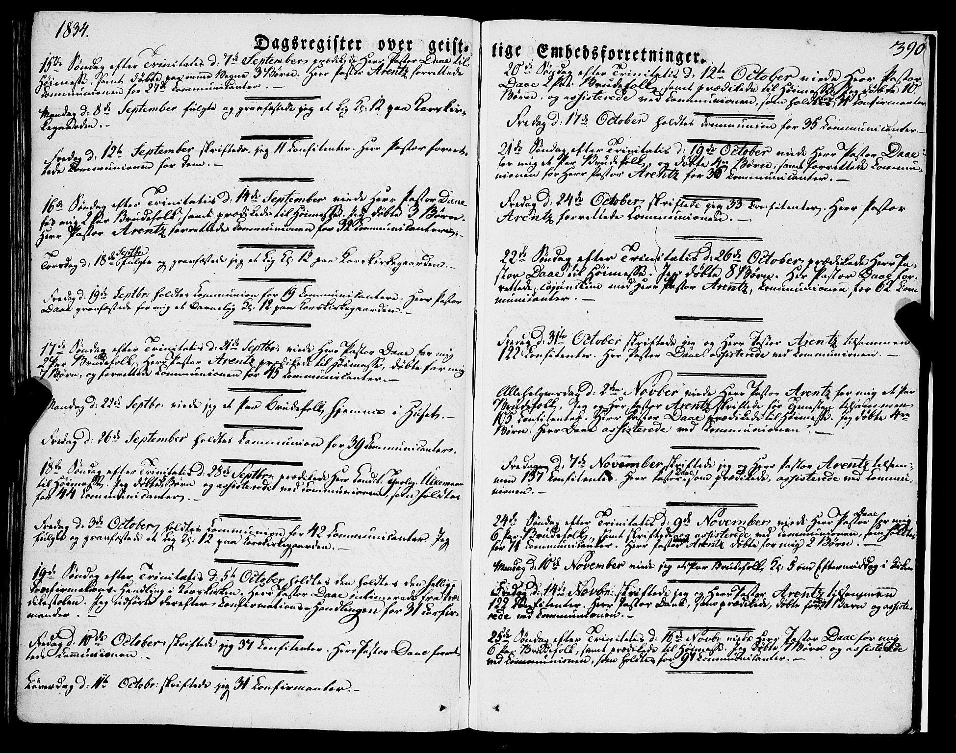 Korskirken sokneprestembete, SAB/A-76101/H/Haa/L0050: Parish register (official) no. F 1, 1821-1869, p. 390
