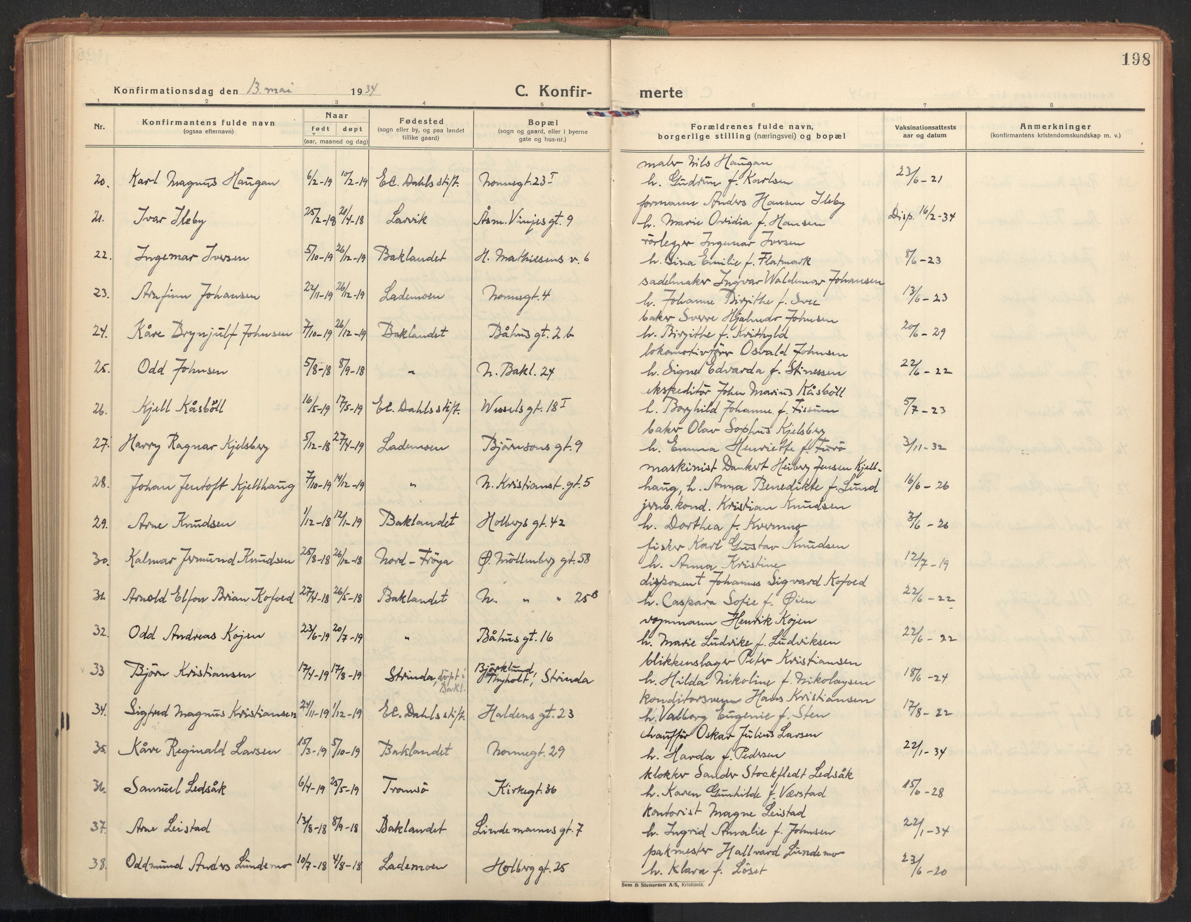Ministerialprotokoller, klokkerbøker og fødselsregistre - Sør-Trøndelag, SAT/A-1456/604/L0208: Parish register (official) no. 604A28, 1923-1937, p. 198