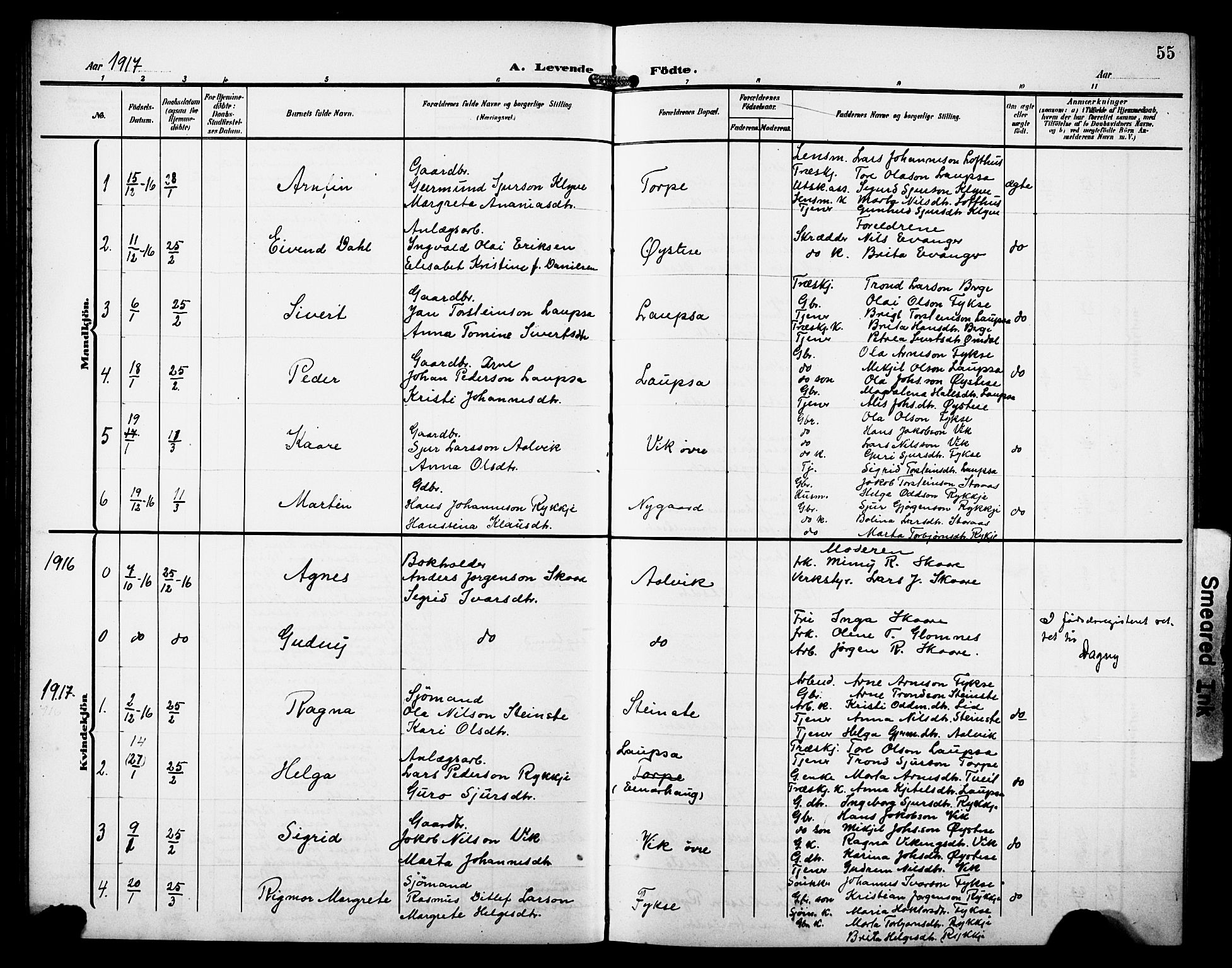 Kvam sokneprestembete, SAB/A-76201/H/Hab: Parish register (copy) no. C 4, 1906-1931, p. 55