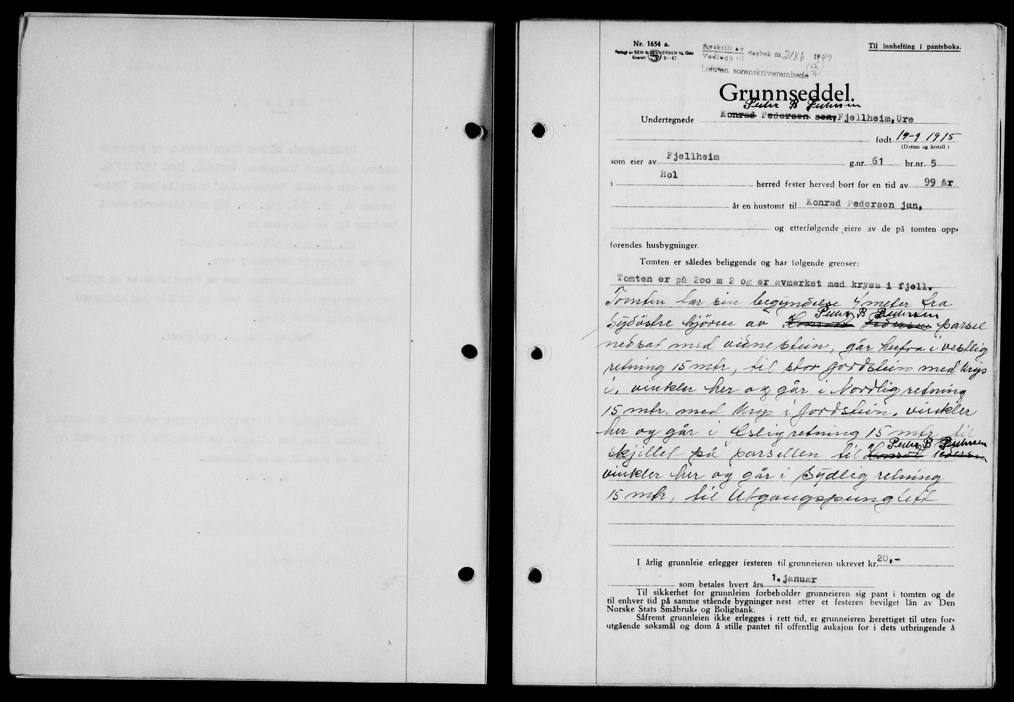Lofoten sorenskriveri, SAT/A-0017/1/2/2C/L0021a: Mortgage book no. 21a, 1949-1949, Diary no: : 2186/1949