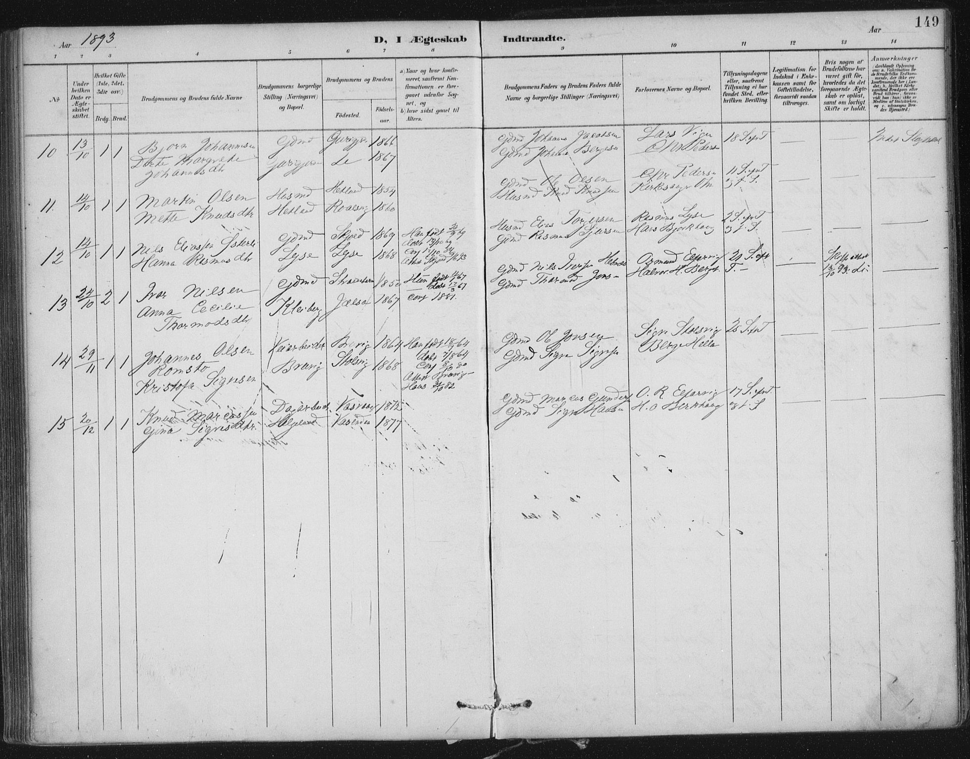 Nedstrand sokneprestkontor, SAST/A-101841/01/IV: Parish register (official) no. A 12, 1887-1915, p. 149