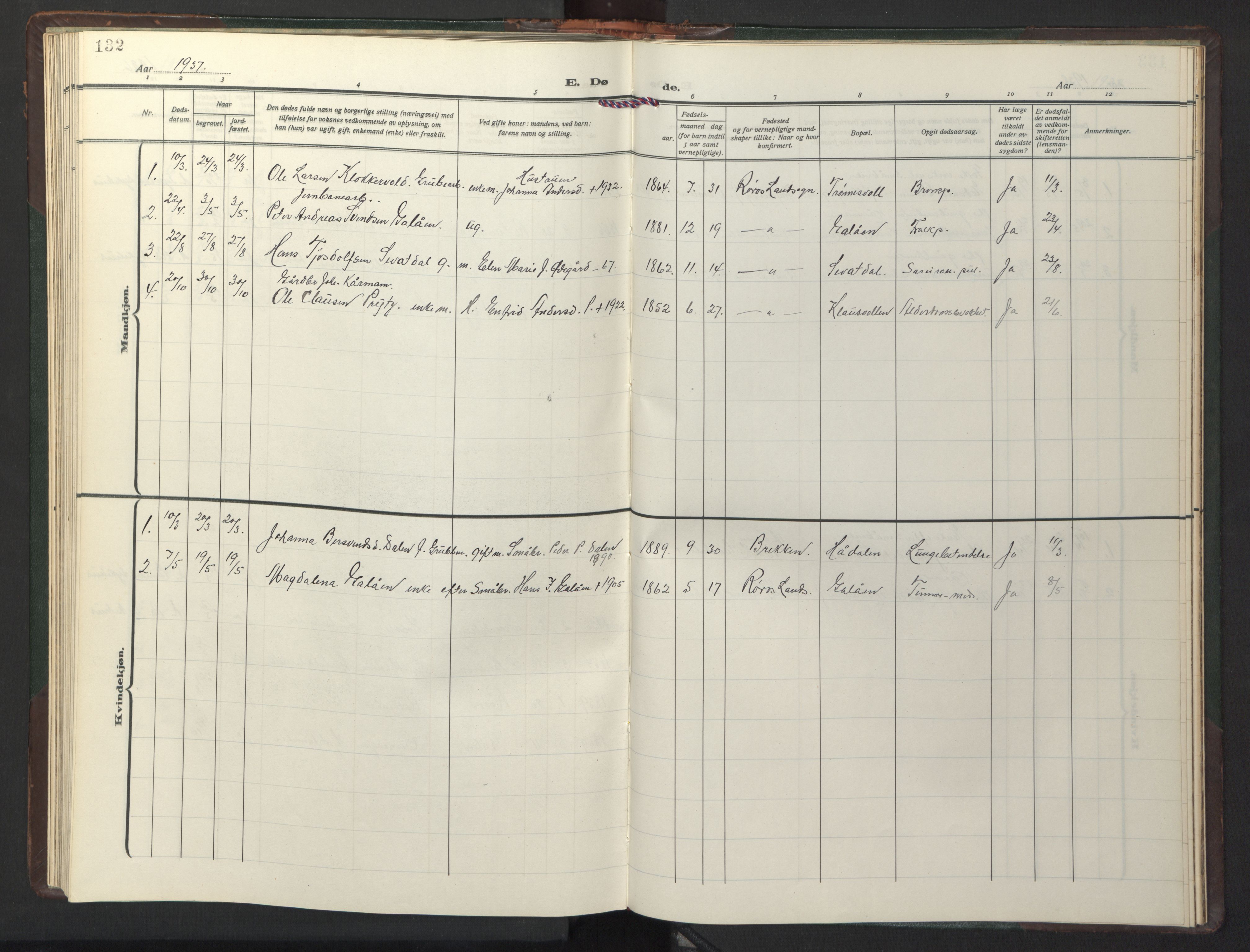 Ministerialprotokoller, klokkerbøker og fødselsregistre - Sør-Trøndelag, SAT/A-1456/681/L0944: Parish register (copy) no. 681C08, 1926-1954, p. 132
