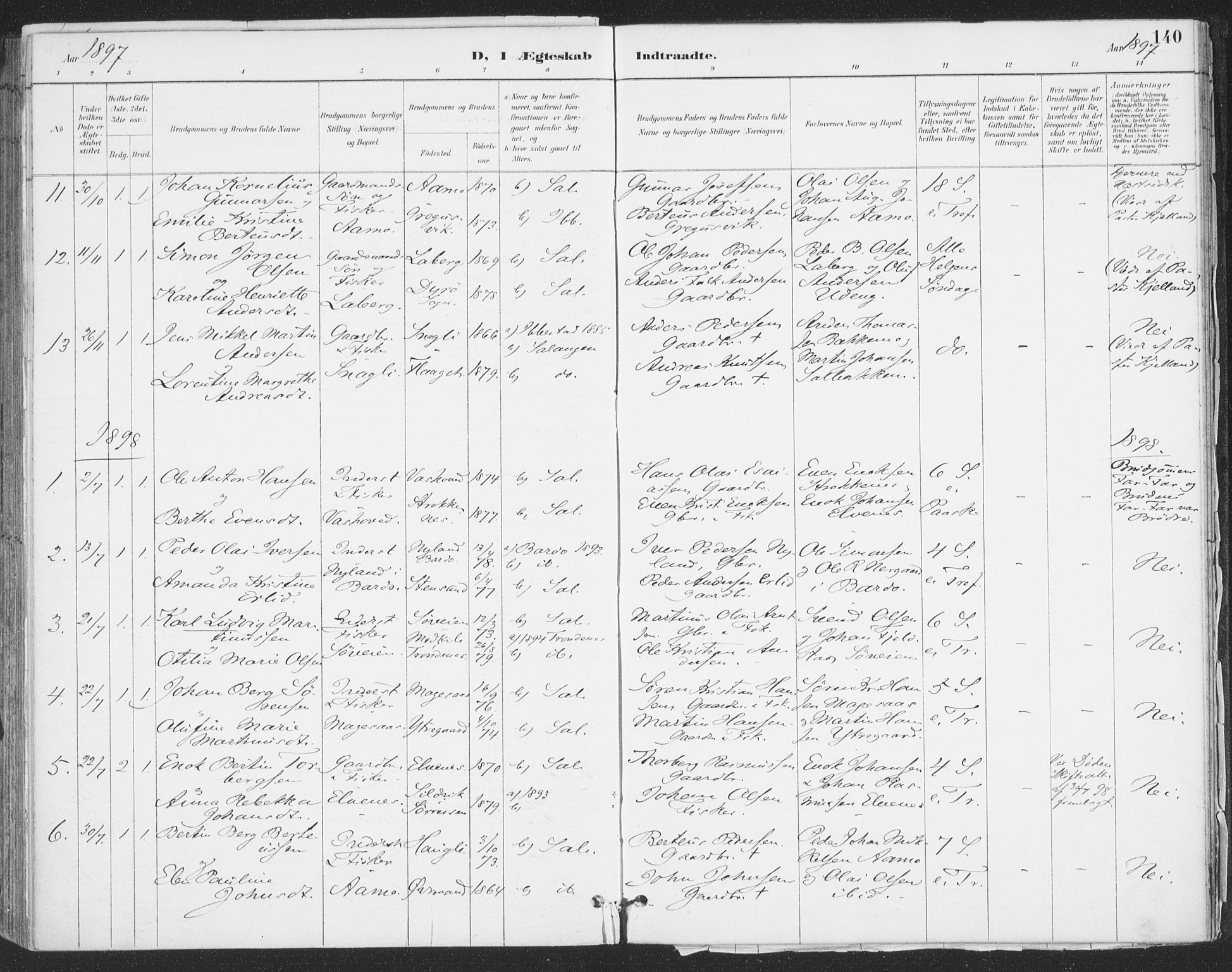 Ibestad sokneprestembete, AV/SATØ-S-0077/H/Ha/Haa/L0015kirke: Parish register (official) no. 15, 1888-1899, p. 140