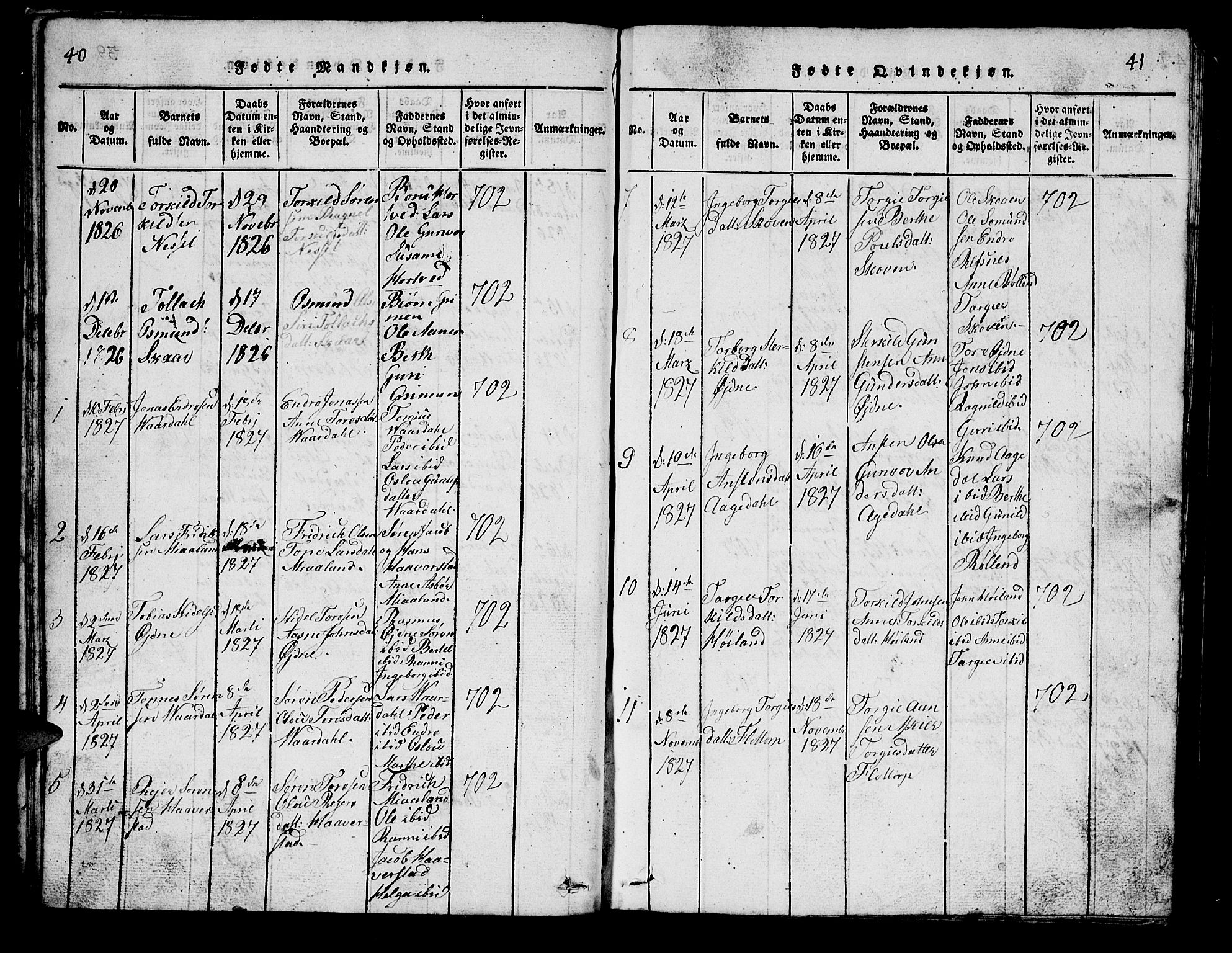 Bjelland sokneprestkontor, SAK/1111-0005/F/Fb/Fbc/L0001: Parish register (copy) no. B 1, 1815-1870, p. 40-41