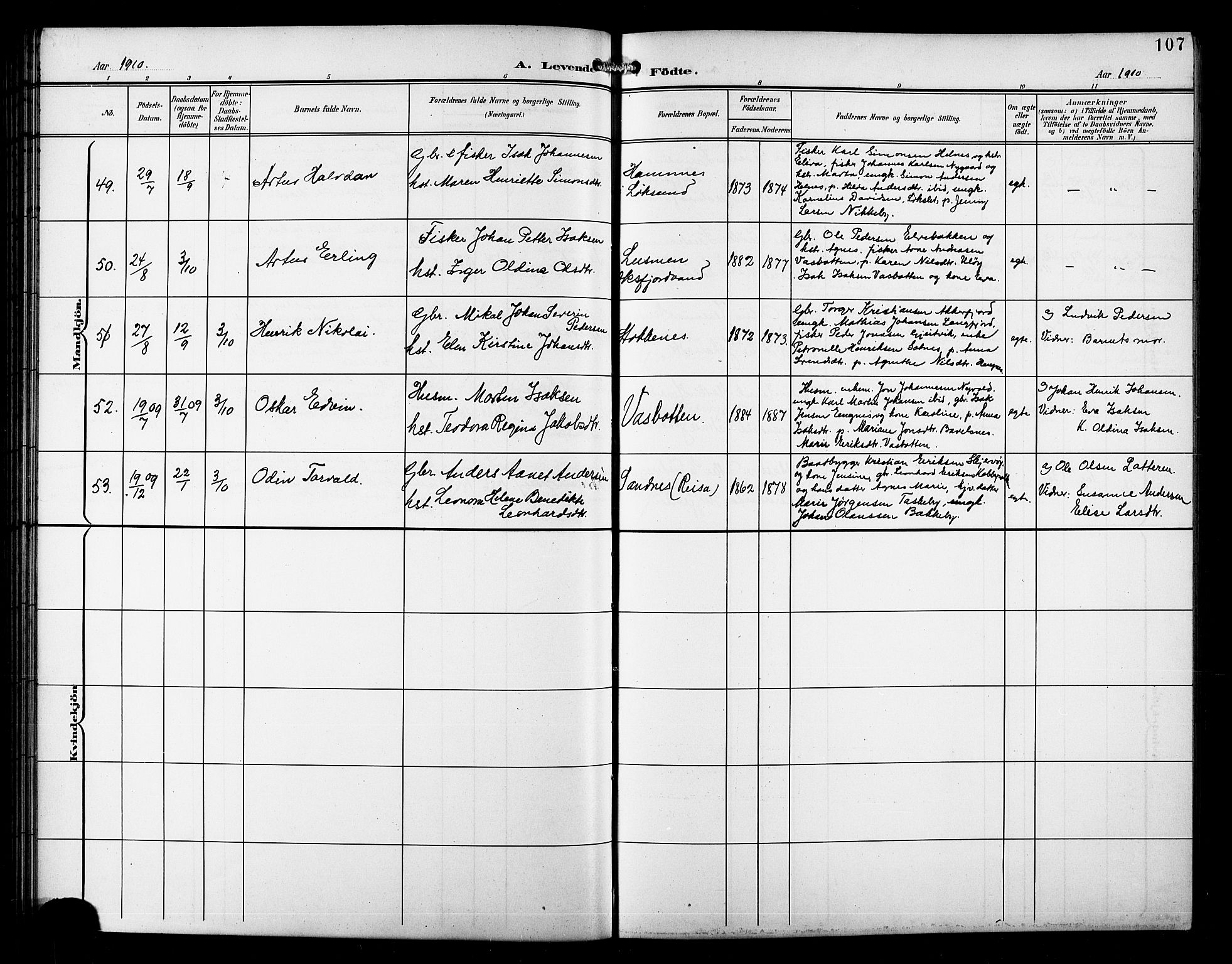 Skjervøy sokneprestkontor, AV/SATØ-S-1300/H/Ha/Hab/L0008klokker: Parish register (copy) no. 8, 1900-1910, p. 107