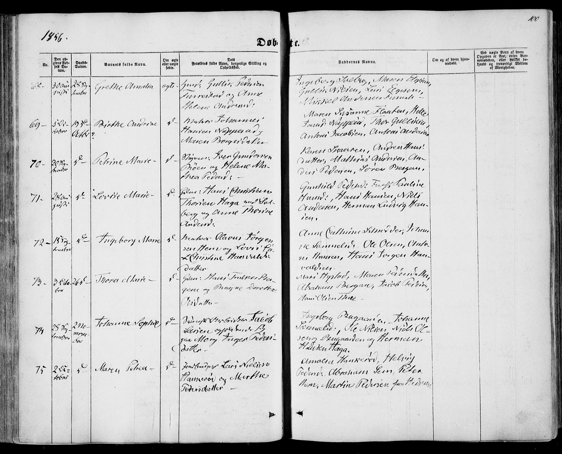 Sandar kirkebøker, AV/SAKO-A-243/F/Fa/L0007: Parish register (official) no. 7, 1855-1861, p. 100