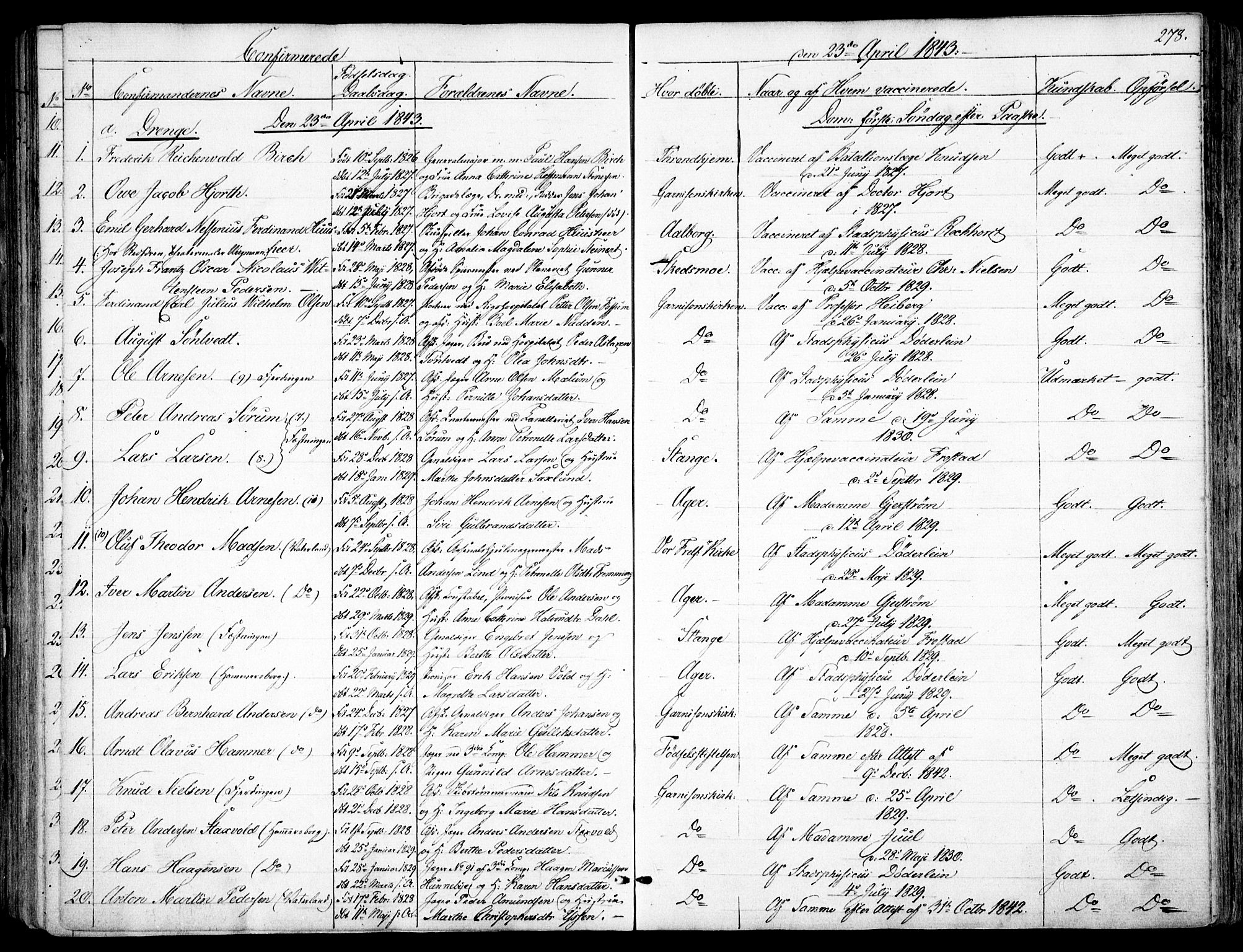 Garnisonsmenigheten Kirkebøker, SAO/A-10846/F/Fa/L0008: Parish register (official) no. 8, 1842-1859, p. 278