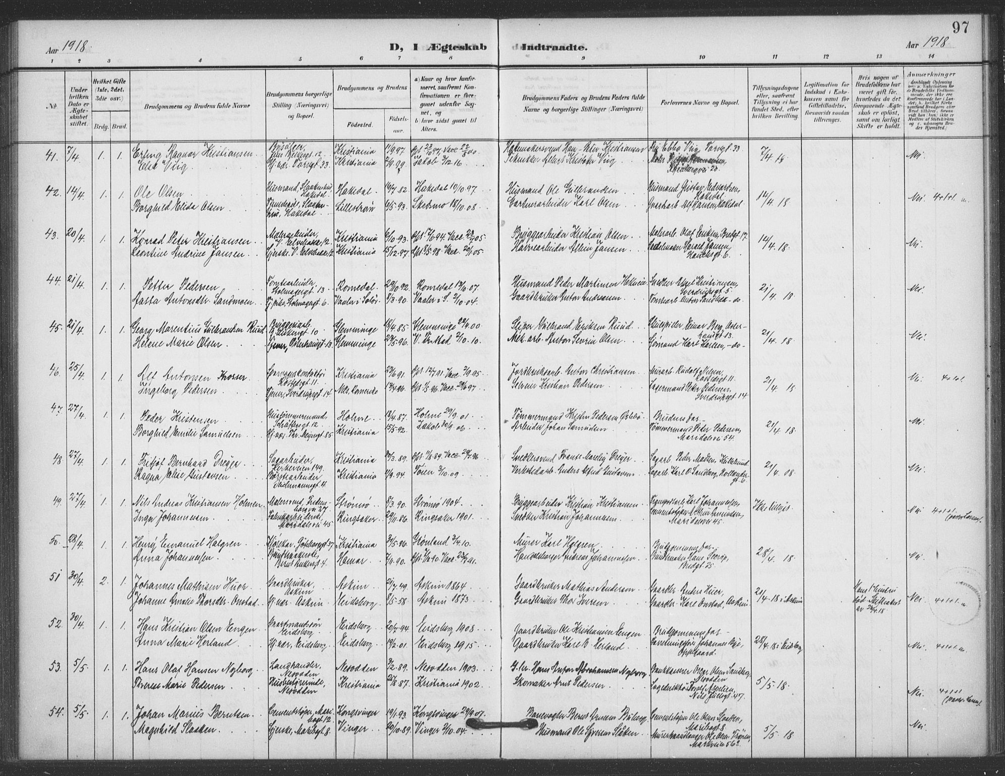 Jakob prestekontor Kirkebøker, AV/SAO-A-10850/F/Fa/L0010: Parish register (official) no. 10, 1908-1922, p. 97