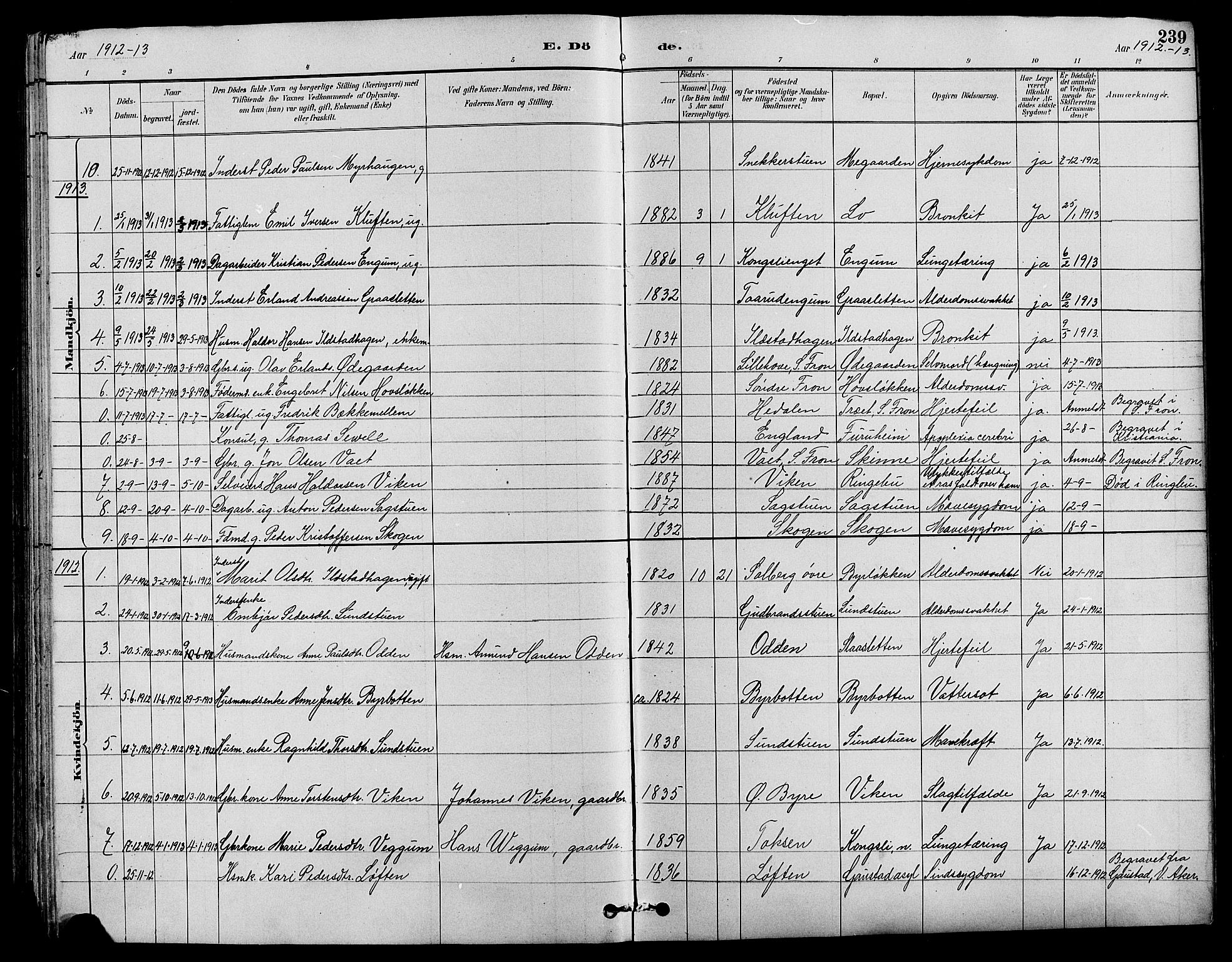 Nord-Fron prestekontor, SAH/PREST-080/H/Ha/Hab/L0004: Parish register (copy) no. 4, 1884-1914, p. 239