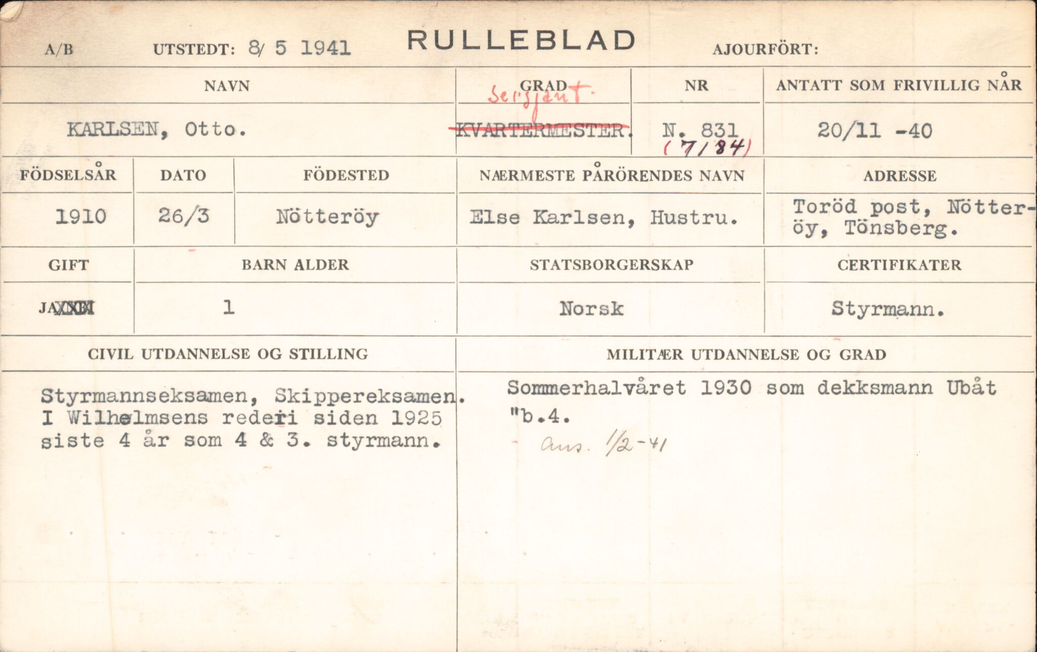 Forsvaret, Forsvarets overkommando/Luftforsvarsstaben, RA/RAFA-4079/P/Pa/L0024: Personellpapirer, 1910, p. 443