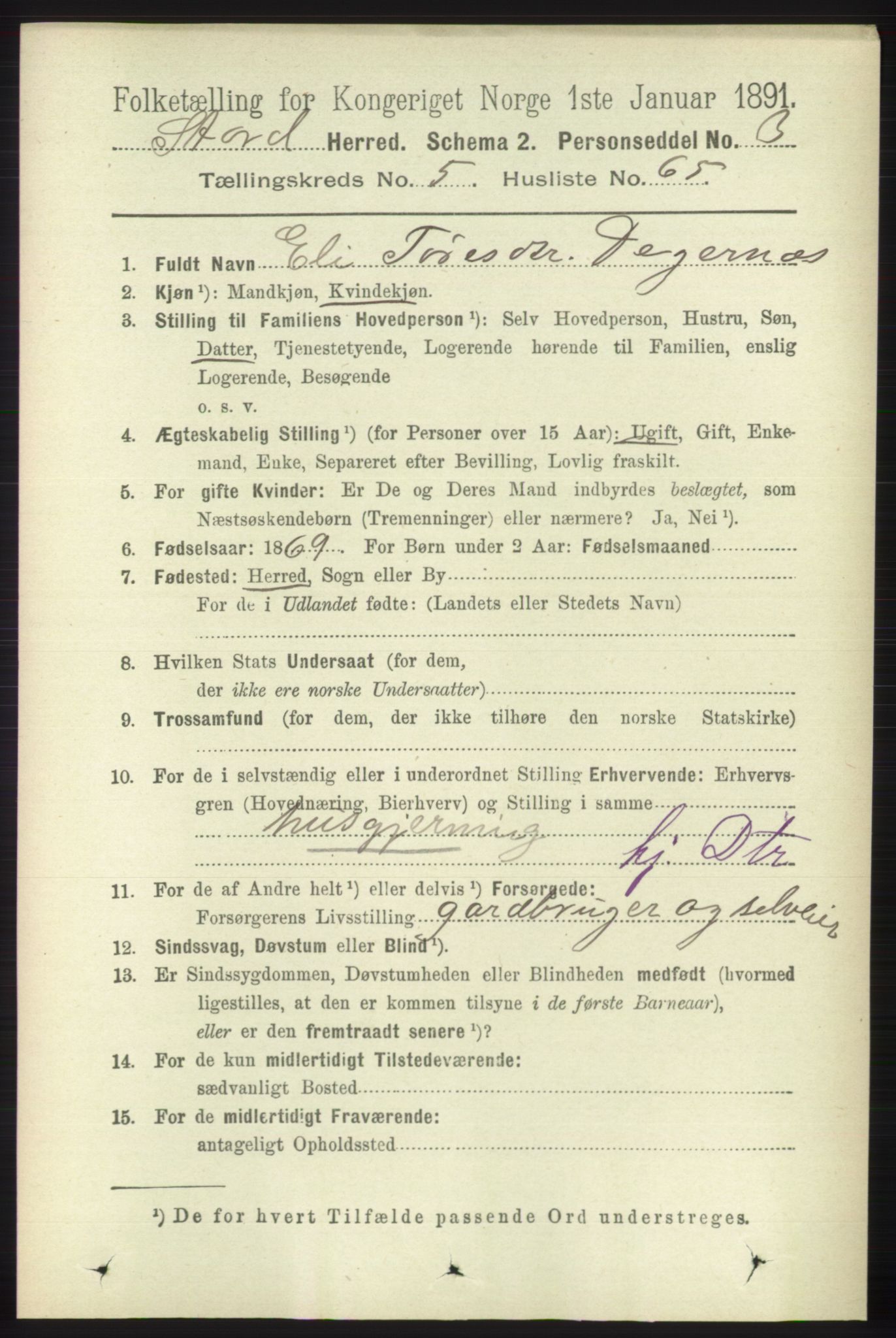 RA, 1891 census for 1221 Stord, 1891, p. 2024