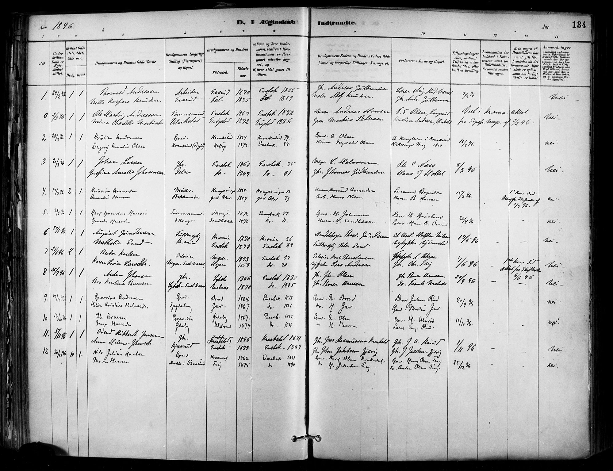 Enebakk prestekontor Kirkebøker, SAO/A-10171c/F/Fa/L0016: Parish register (official) no. I 16, 1883-1898, p. 134