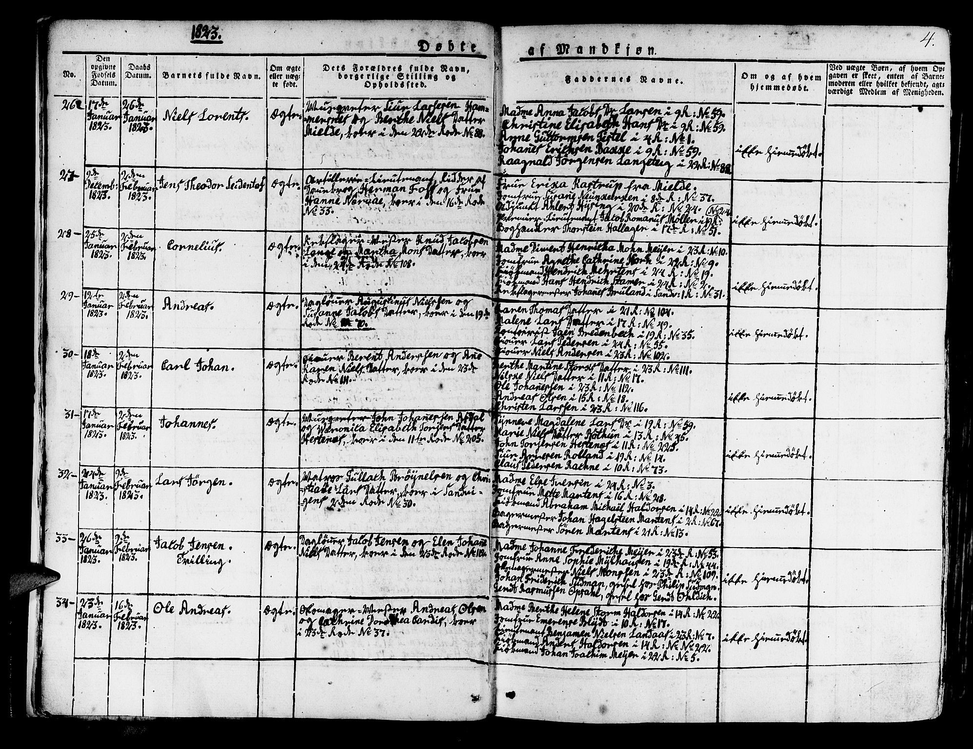 Korskirken sokneprestembete, SAB/A-76101/H/Haa/L0014: Parish register (official) no. A 14, 1823-1835, p. 4