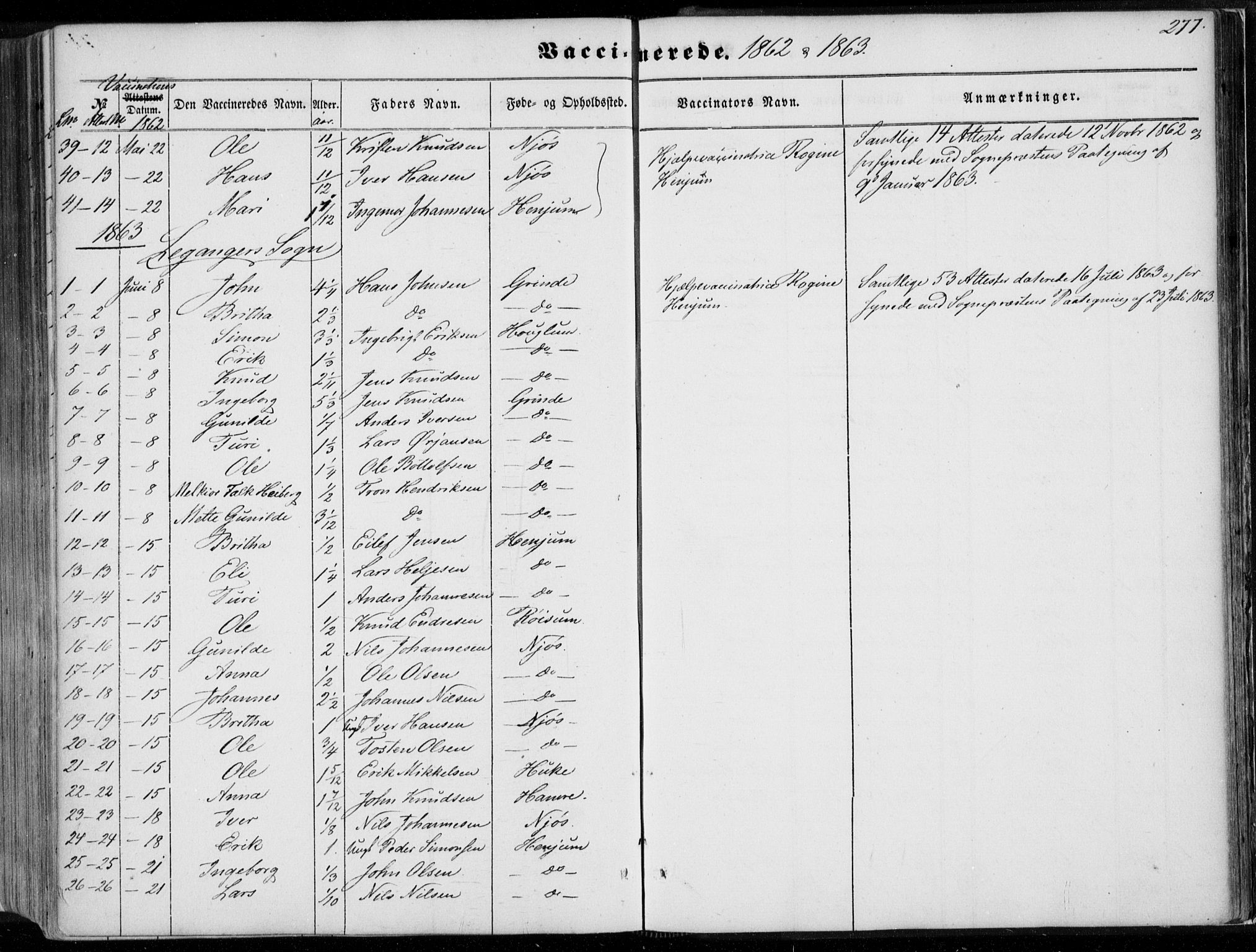 Leikanger sokneprestembete, SAB/A-81001: Parish register (official) no. A 8, 1852-1868, p. 277