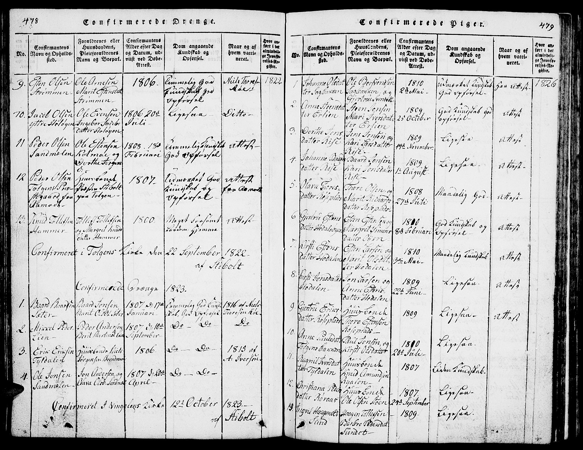 Tolga prestekontor, SAH/PREST-062/L/L0001: Parish register (copy) no. 1, 1814-1877, p. 478-479