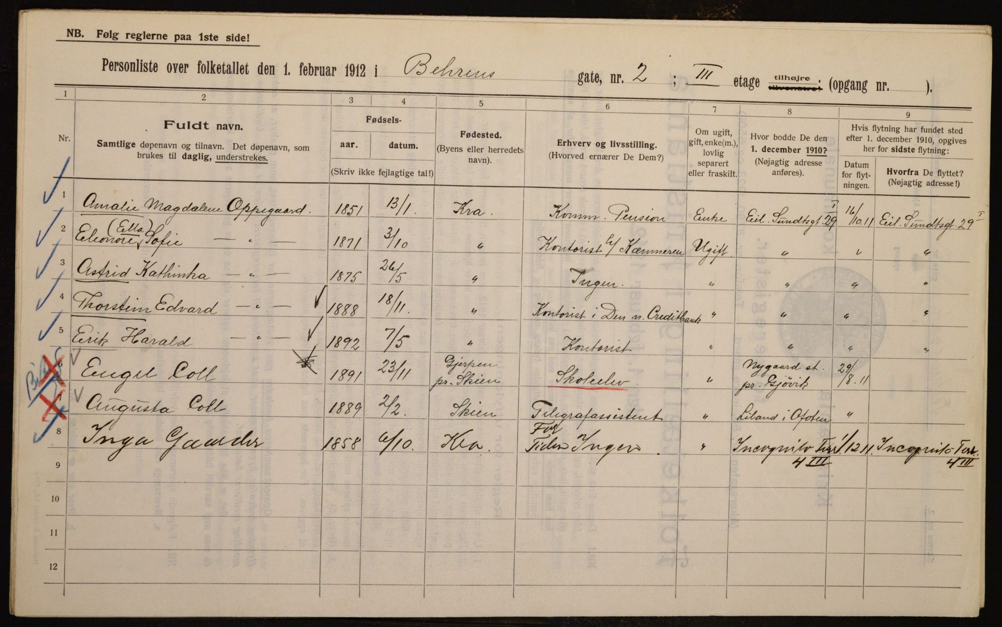 OBA, Municipal Census 1912 for Kristiania, 1912, p. 3269