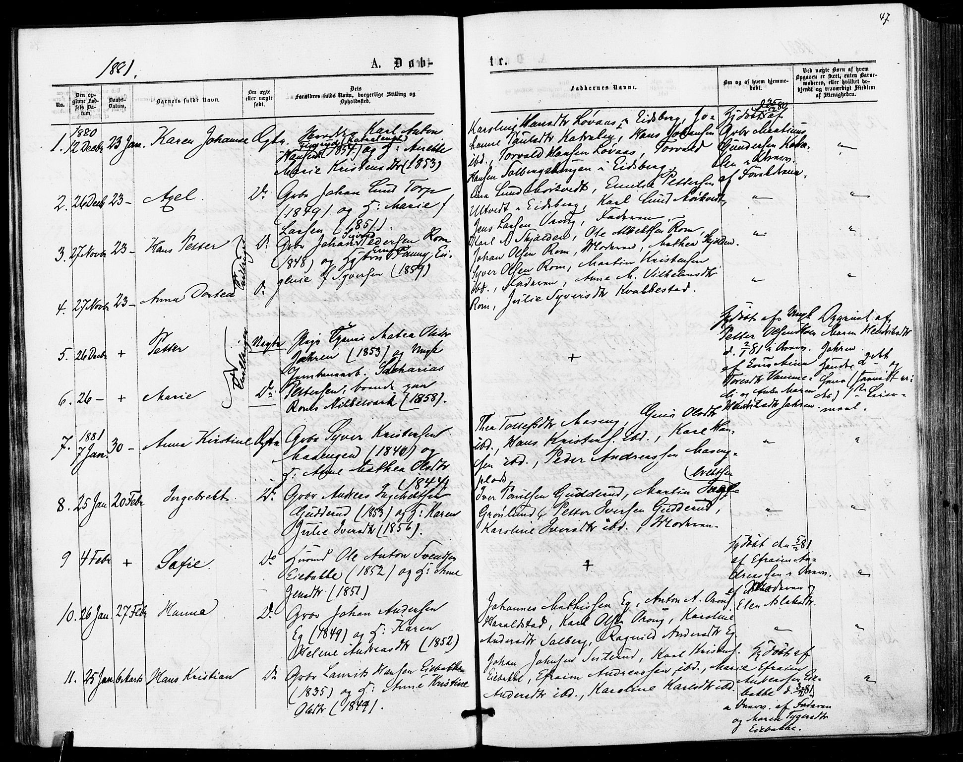 Askim prestekontor Kirkebøker, AV/SAO-A-10900/F/Fa/L0006: Parish register (official) no. 6, 1874-1881, p. 47