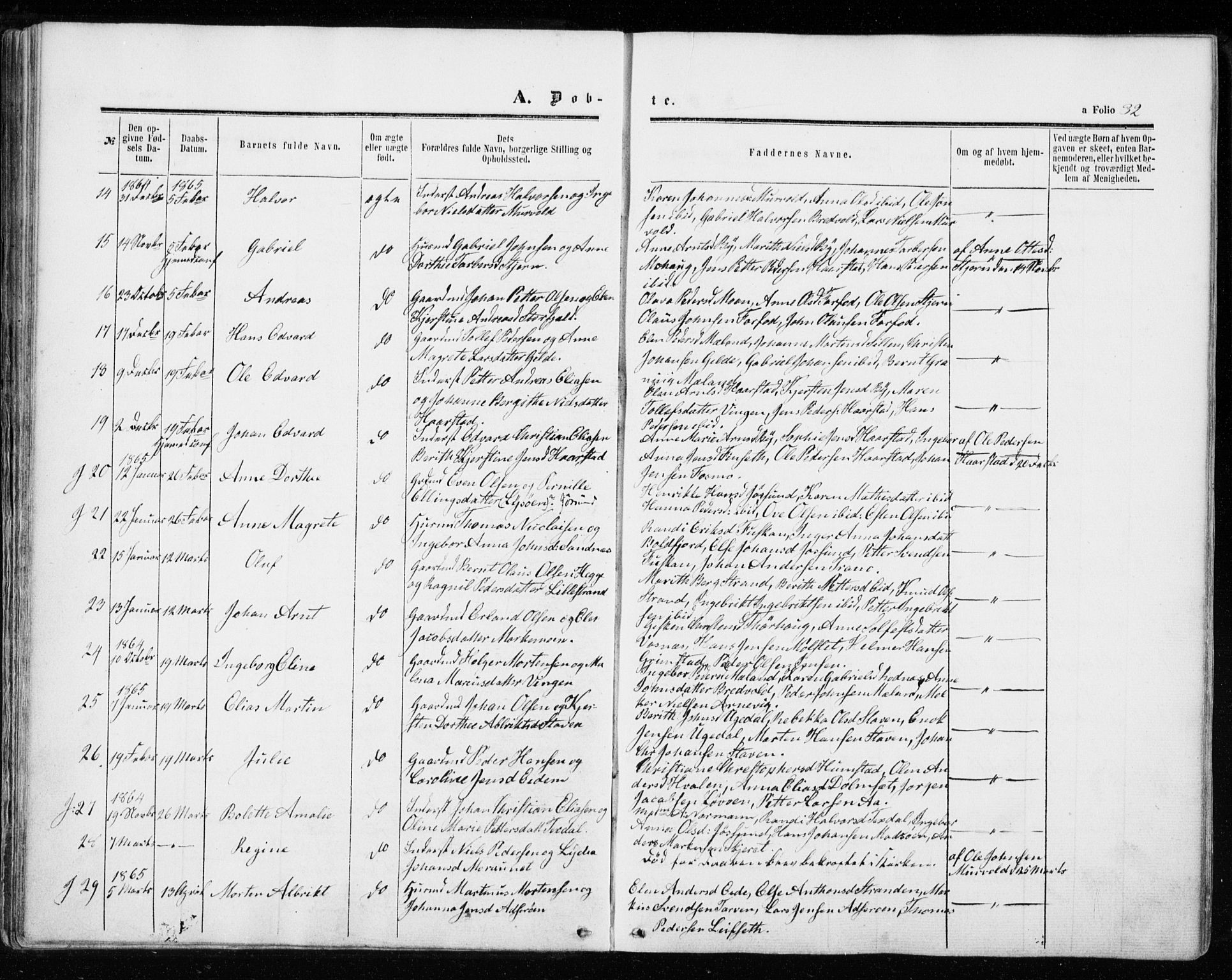 Ministerialprotokoller, klokkerbøker og fødselsregistre - Sør-Trøndelag, SAT/A-1456/655/L0678: Parish register (official) no. 655A07, 1861-1873, p. 32