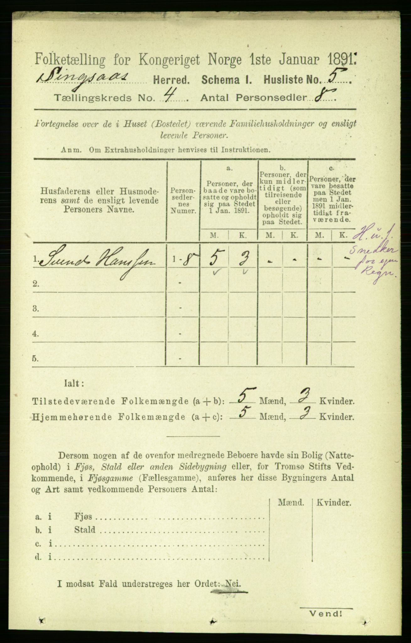 RA, 1891 census for 1646 Singsås, 1891, p. 816