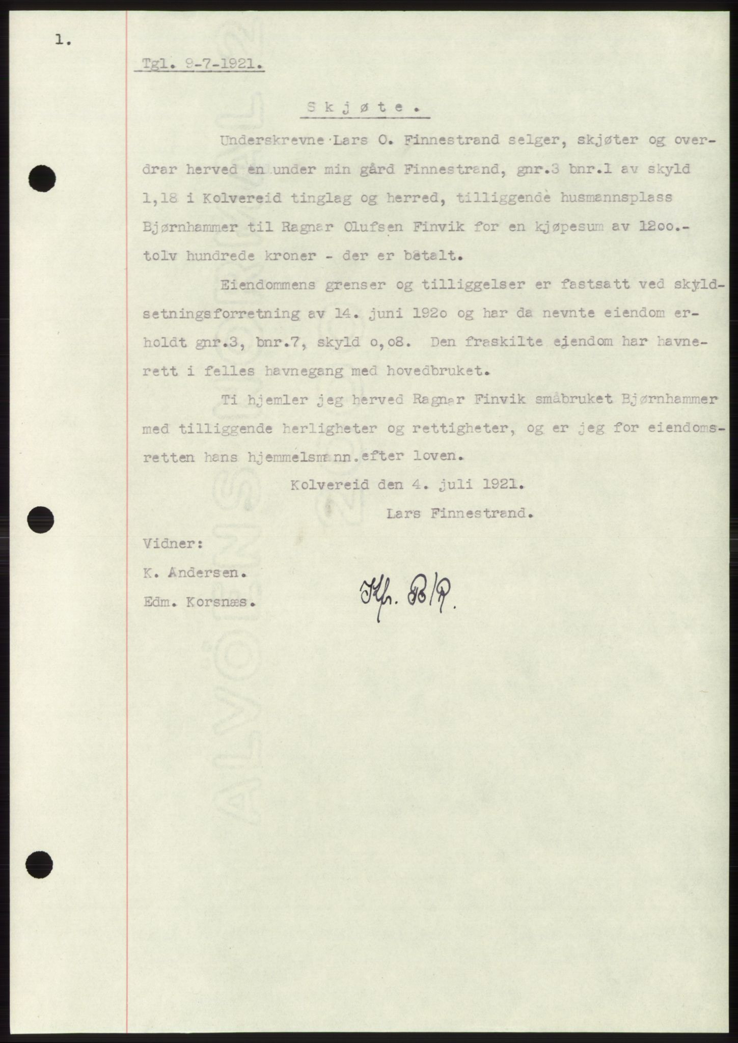 Namdal sorenskriveri, SAT/A-4133/1/2/2C: Mortgage book no. -, 1916-1921, Deed date: 09.07.1921